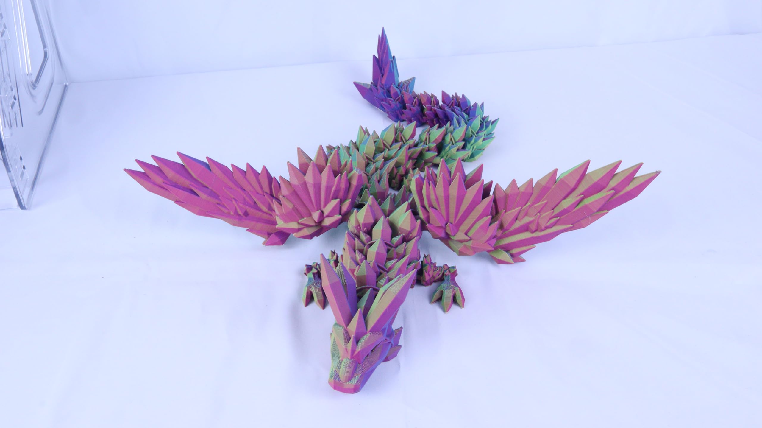 Large 40cm Articulated 3D Printed Winged Dragon, Adult/Childrens Toy Gift Green/Purple/Red, Pastel Red Purple Green