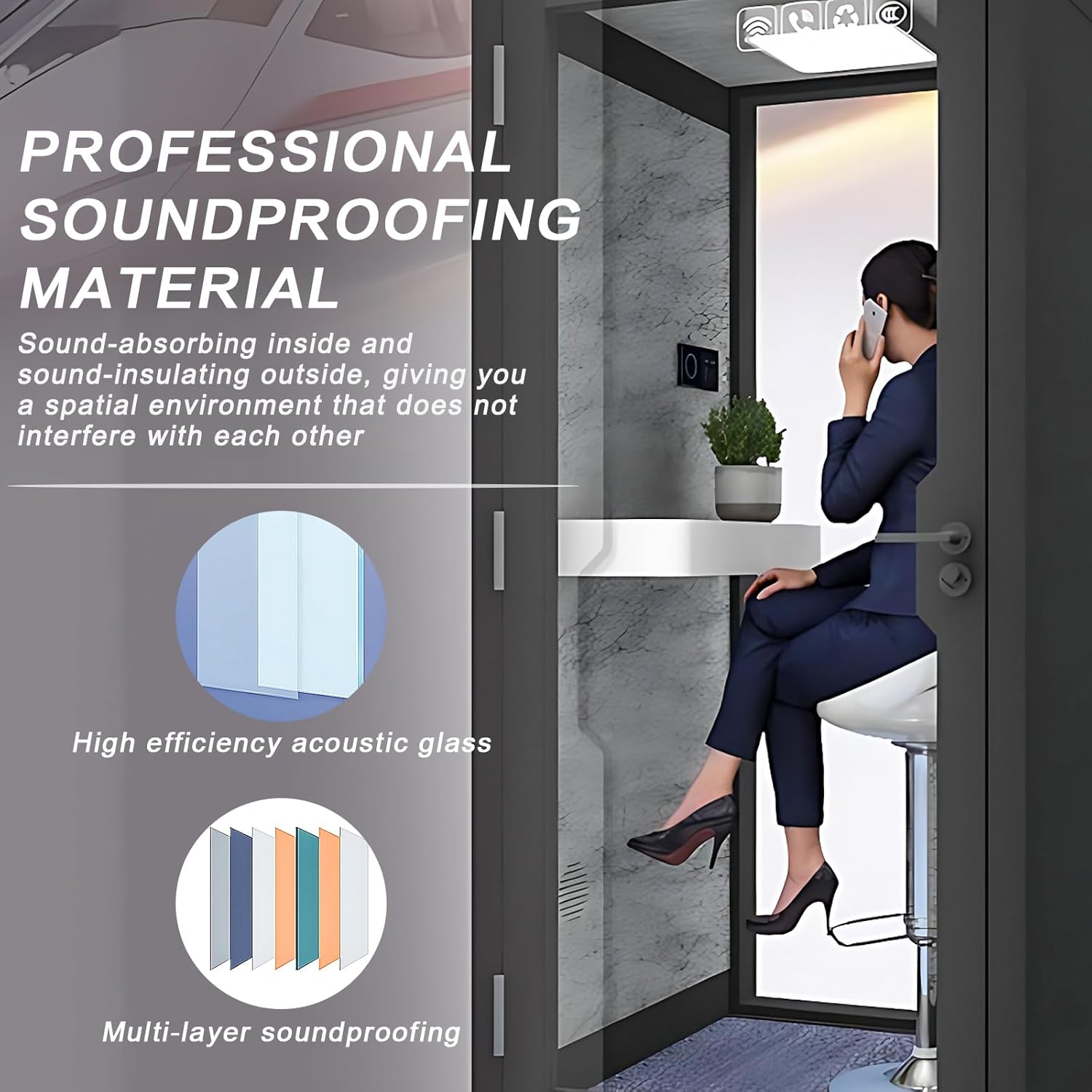 Office Sound Booth with Audio Privacy - Portable Soundproof Booth Includes Black Modern Design,Modern Room with Light,Fans, Socket Metal Frame for Telephone Booth (39.37IN)