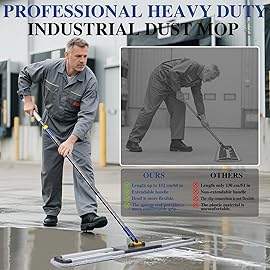 36 Commercial Mop for Floor Cleaning, Masthome Heavy Duty Industrial Mop with 3 Pads, Professional Microfiber Mops with 60\'\' Long Handle,Large Dust Mops for Office Garage Warehouse Factory Mall(Blue)