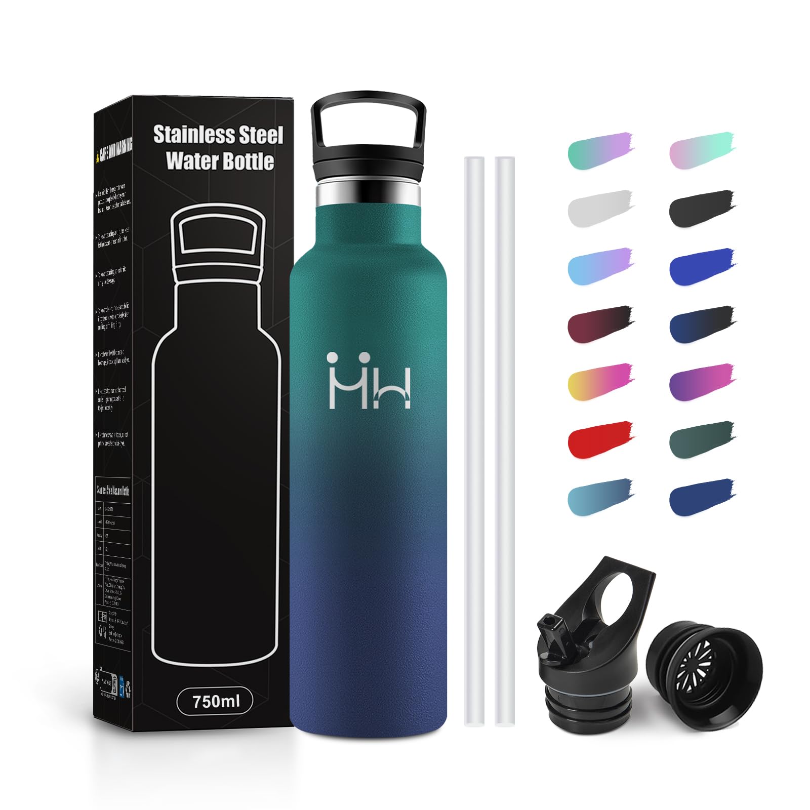 JAPORIA 750ml Stainless Steel Water Bottle, Thermal Water Bottles with Straw, Leak-proof Thermal Bottle, BPA Free, Thermos for Children, Office, Camping, Work, Gym