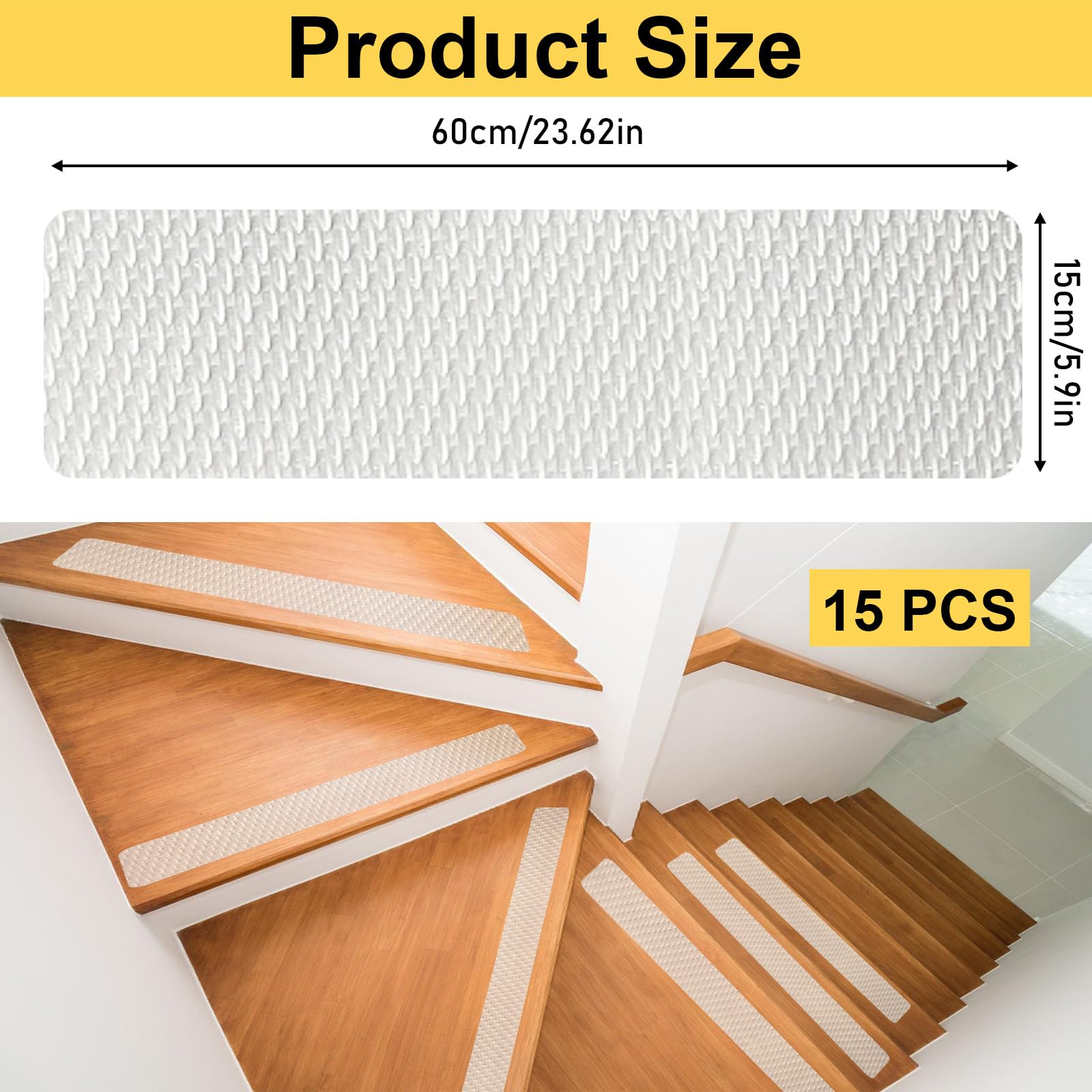 GBKDQQ 15 tappetini antiscivolo per scale, 15 x 60 cm, trasparenti, autoadesivi, impermeabili, antiscivolo, per gradini in legno, marmo, pavimento