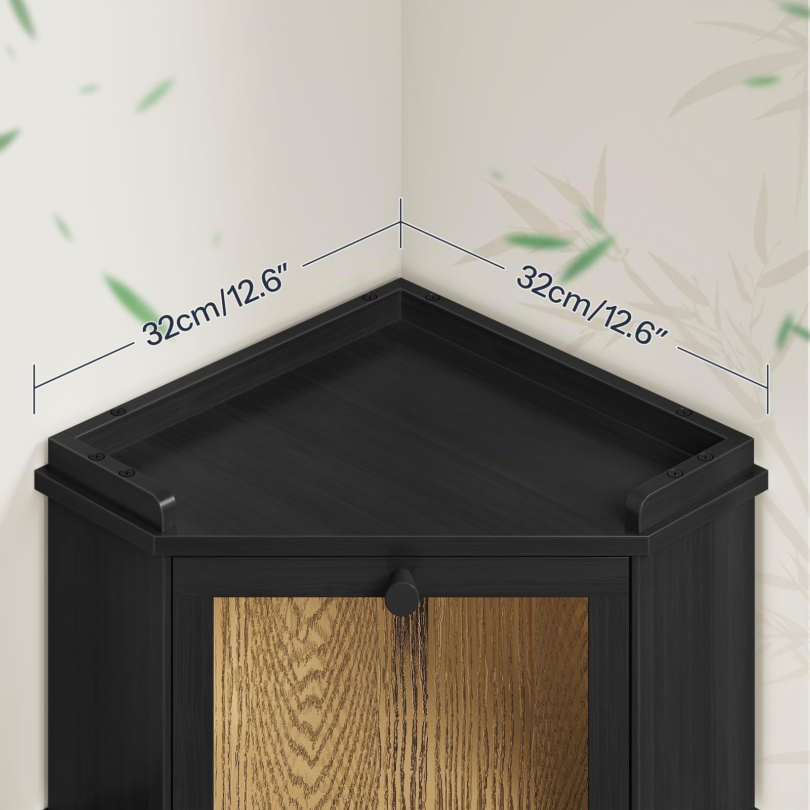 HOOBRO Panera Esquinera de Bambú con Diseño de Ondas de Agua, Caja de Almacenamiento de Pan, para Alimentos, para Cocina y Comedor, 32 x 32 x 24 cm, Negro EBK18MB01