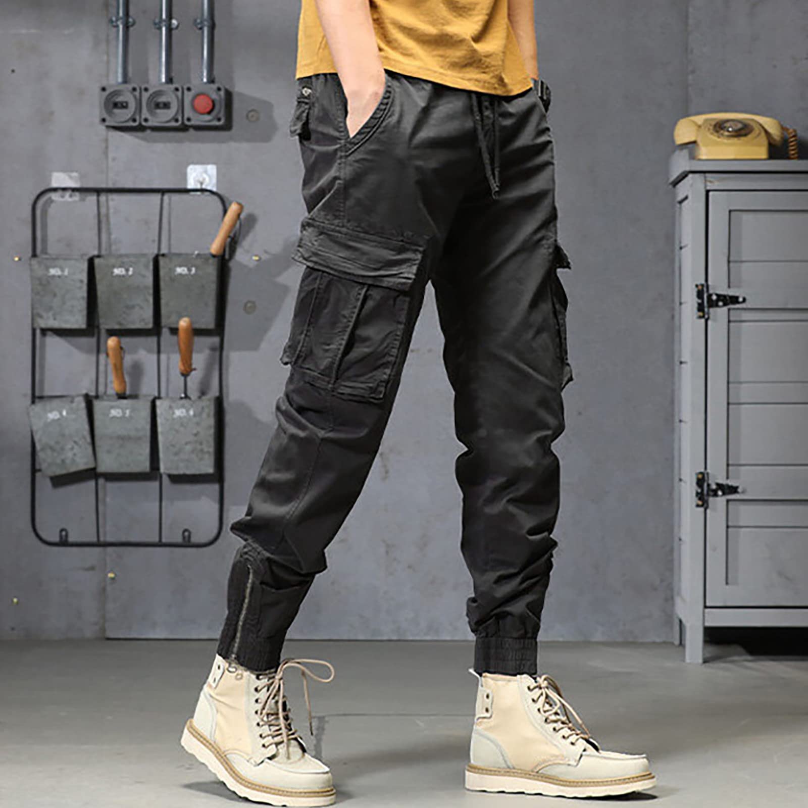 Pantalon De Travail Homme Hiver Militaire en Coton Poche Hommes Cargo avec Poches A Fermeture Eclair Jogging Shorts Et Bermudas pour Randonnée Voyage Loisirs Quotidien