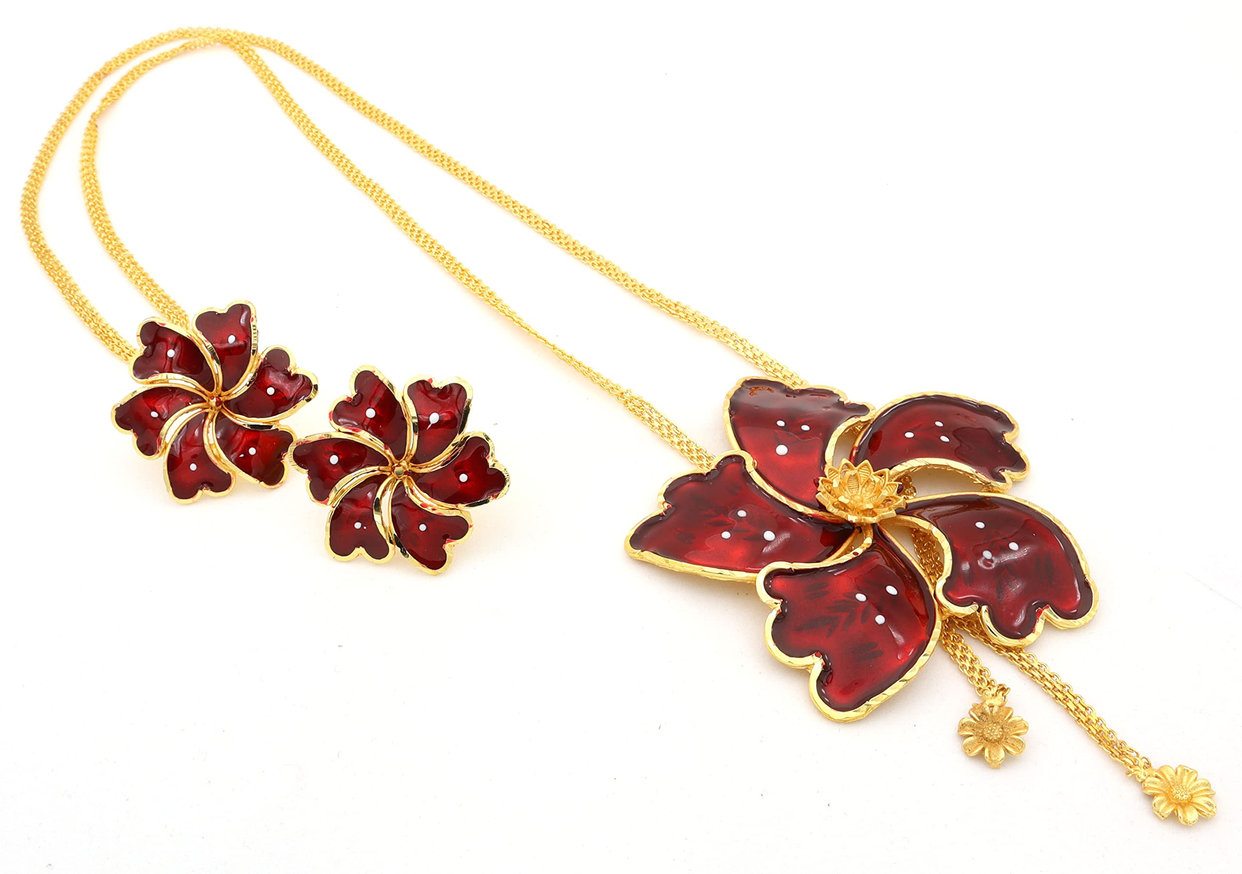 Upala Gold Plated Enameled Jaba Flower Designed Long TieChain with Ear Rings For Women (B0BFP21MDS) Amazon Price History, Amazon Price Tracker