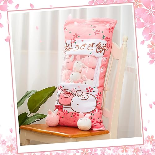 Miniatura 5 de Juexica Linda almohada de peluche de conejito Kawaii de peluche rosa suave conejo almohada extraíble juguetes de animales regalos para decoración de