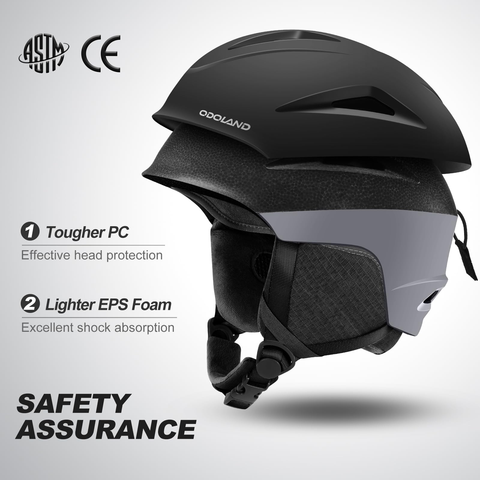 Odoland Casco da Sci per Bambini con Visiera per Ragazzi e Ragazze, Casco da Sci Regolabile con Cinturino con Fibbia Magnetica per Bambini dai 3 ai 12 Anni