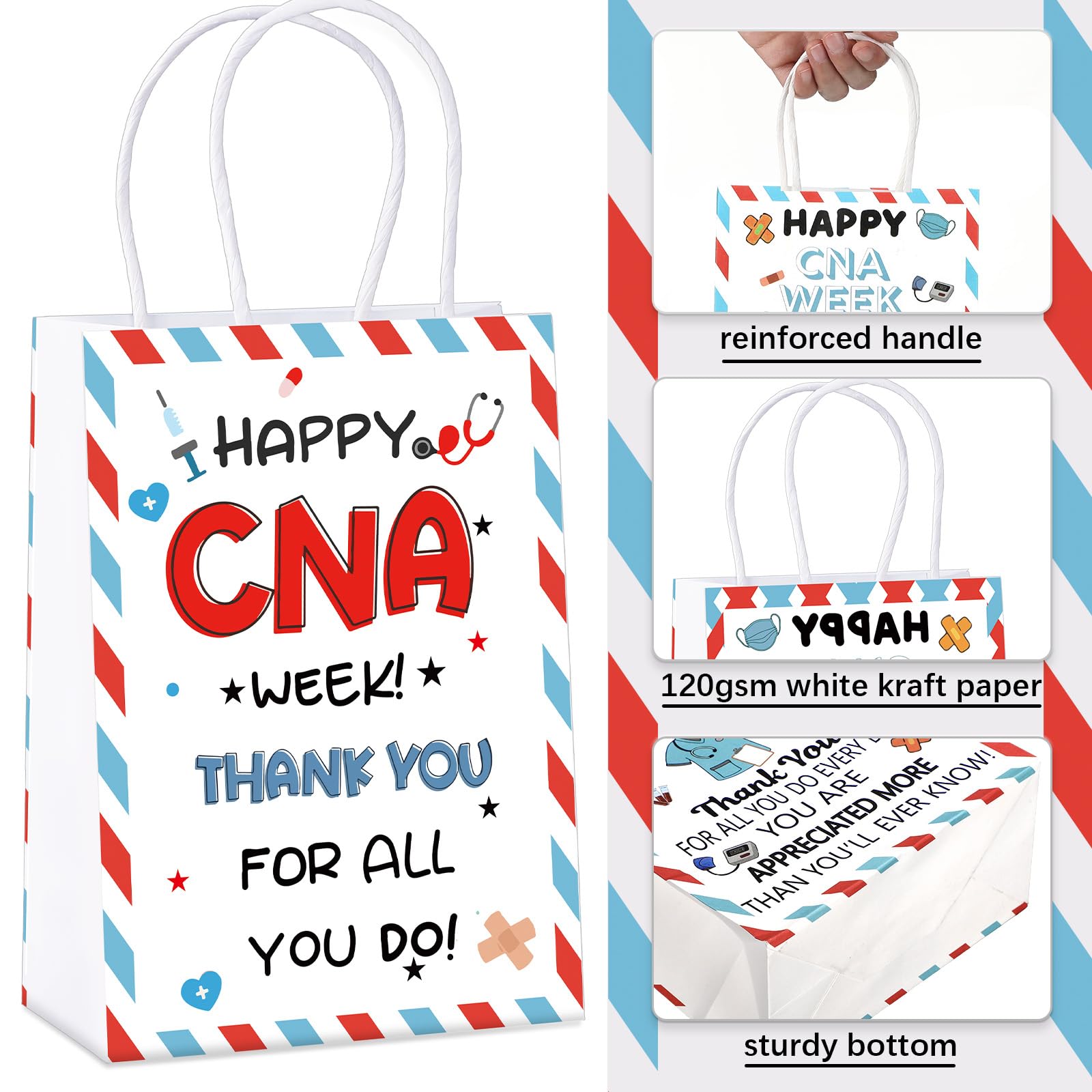 Gilprop 48 Pcs CNA Week Gifts Bags Bulk Double Sided CNA Thank You Bags Certified Nursing Assistant Appreciation Gift for Medical Journal Medical Assistant Nursing Student Graduation Retirement