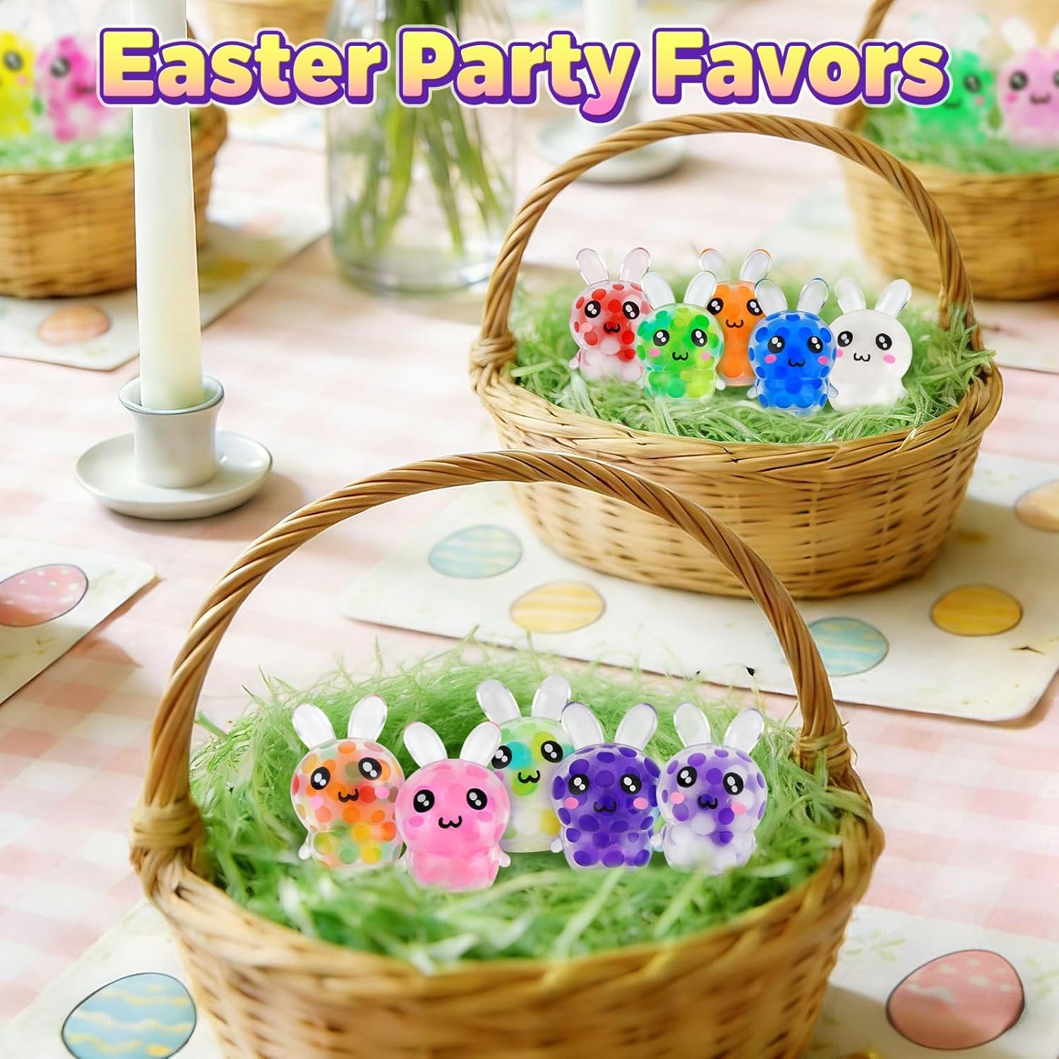 Easter Egg Fillers, 24Pcs Bunny Easter Squishies Mini Squeeze Toys, Non-Candy Easter Egg Basket Stuffers Party Favors Bulk for Teens Adults