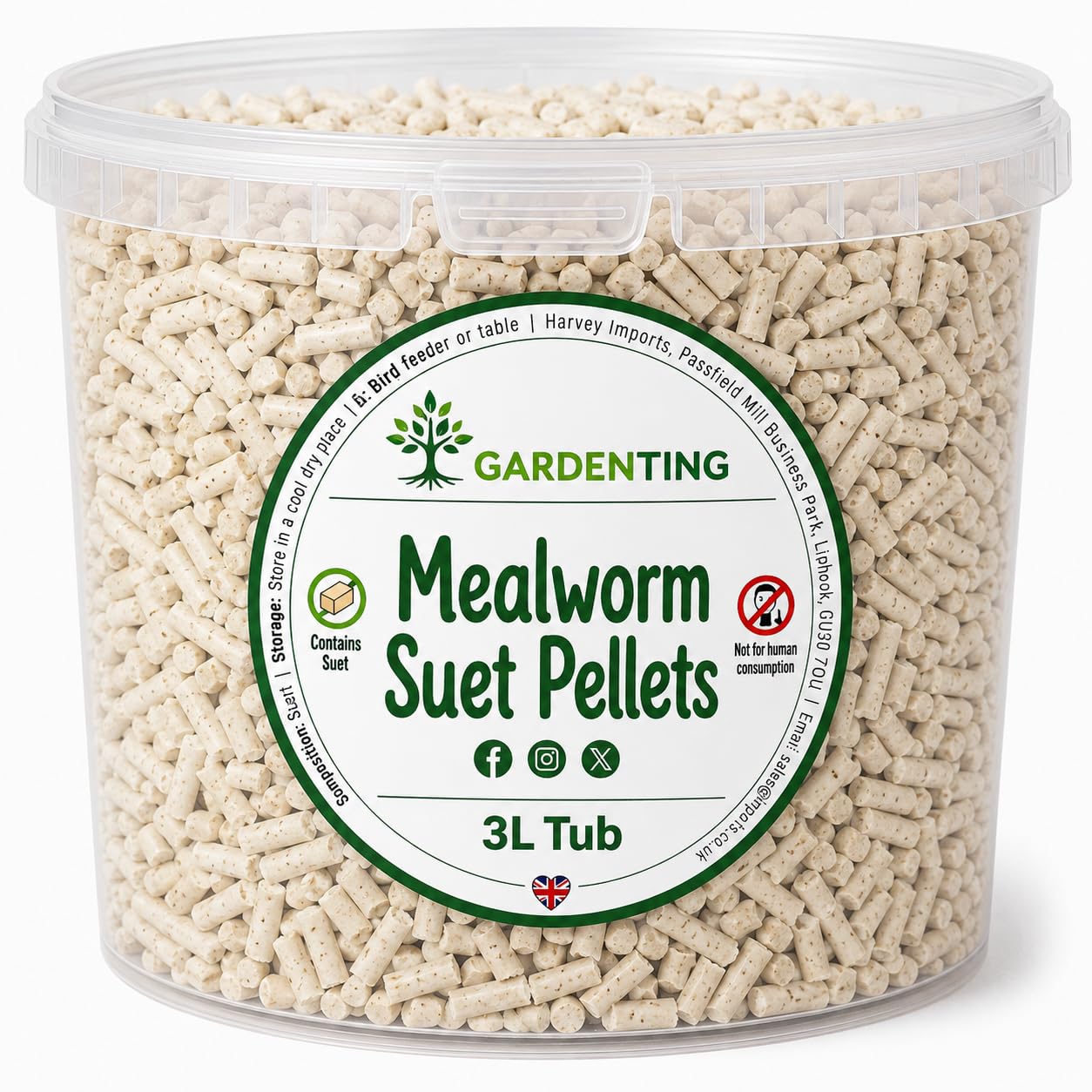 Garden Ting Mealworm Suet Pellets Wild Bird Food High Energy, 3L Tub