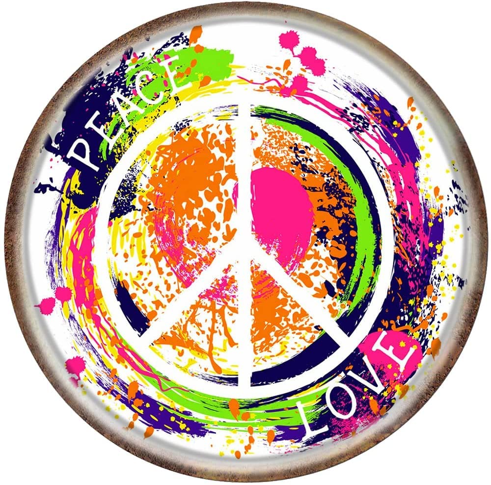 Vintage Round Signs Peace Sign Metal Sign - Wreath Hippies 60s Psychodelic Hope Love Freedom Equality Welcome Wall Decor Metal Signs Funny Tin Signs Metal Art Poster Man Cave Bar 12x12 Inch