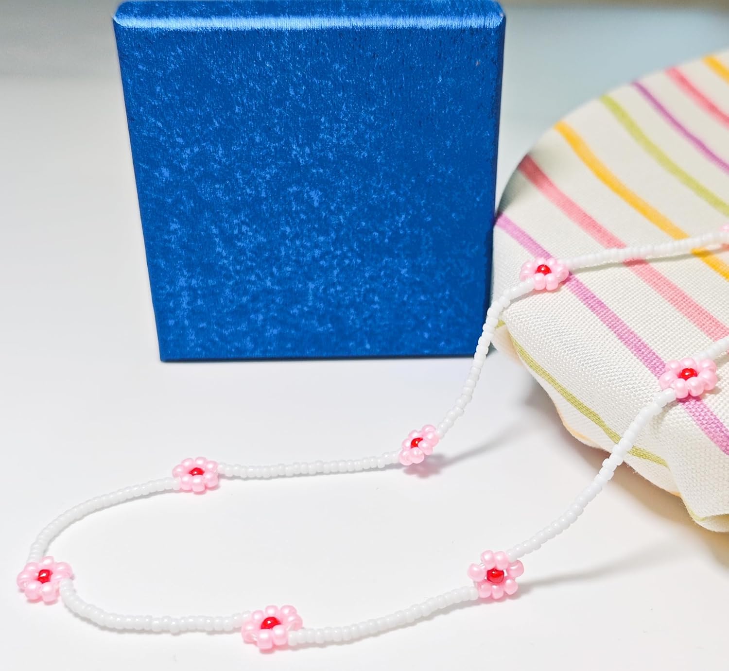 Colorful beaded necklaces for women,Flower Boho Bead Choker Necklace,Beach Necklace 14K Gold Plated,Summer Handmade Jewelry Gifts,handmade necklace for girls (pink) - Image 4