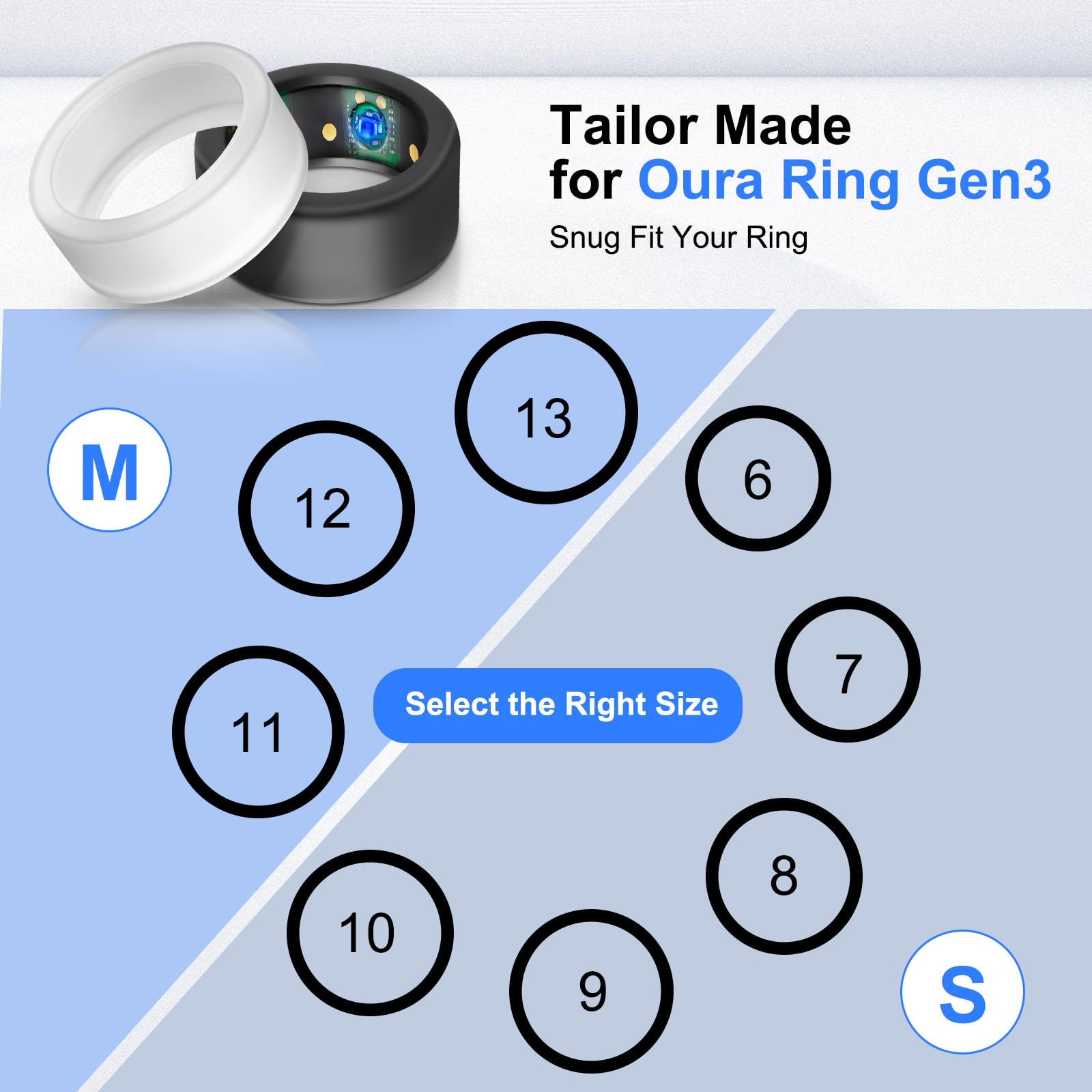 Generic Ring Cover for Oura Ring Protector, Silicone Ring Cover for Gym/Workouts 2-Pack (M 11/12/13, Clear & Black)