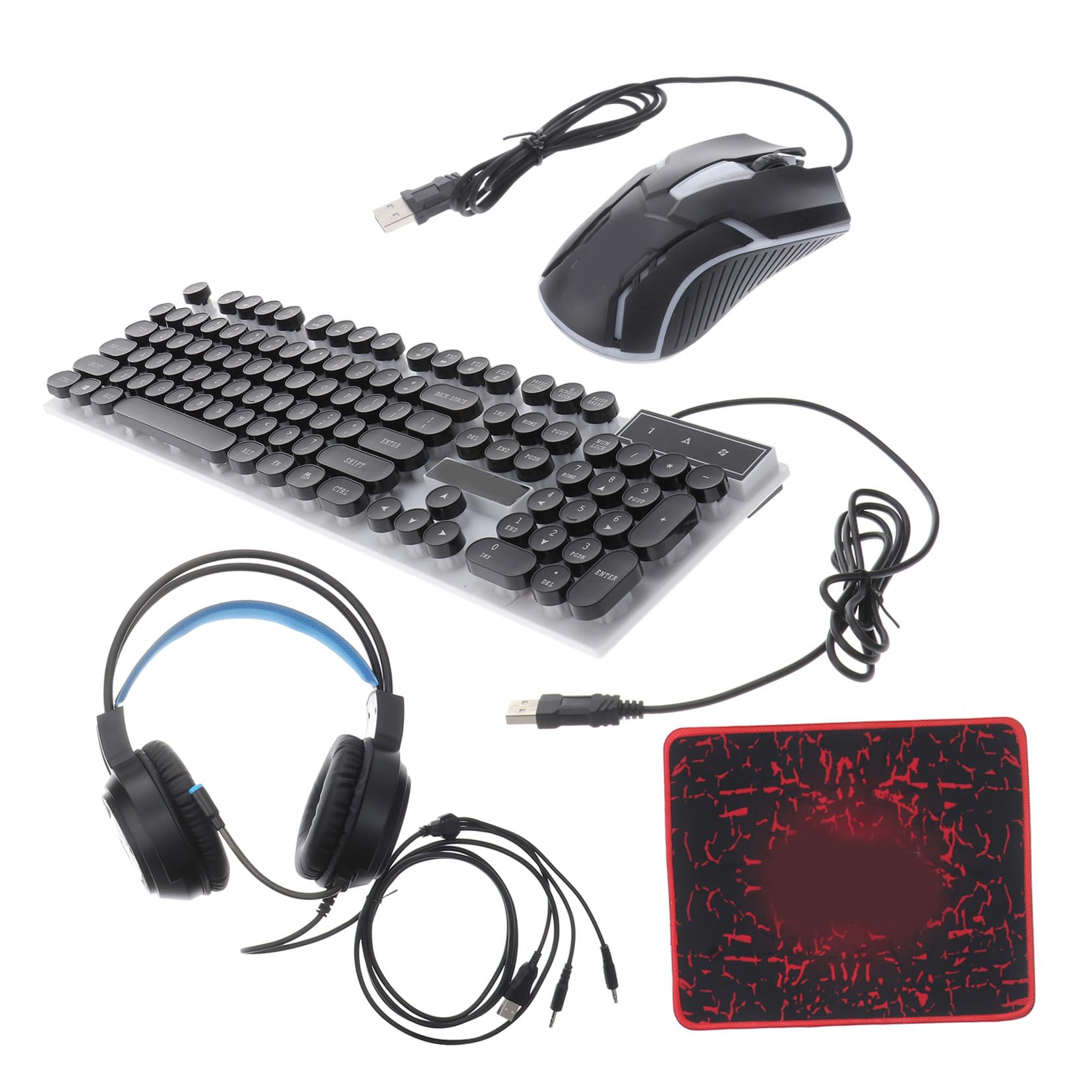 Combo de Teclado y Ratón USB Negro, 104 Teclas, Abs | Retroiluminación Colorida, 1 Set 4 Botones y USB 2.0, Jack 3, 5mm, Plug And Play