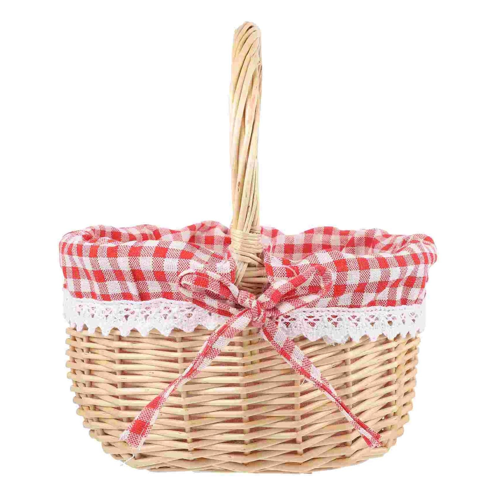 Cestino Picnic Cesto di Cappuccetto Rosso Borsa da picnic intrecciata a mano regalo portaoggetti in vimini interno in lino(Red)