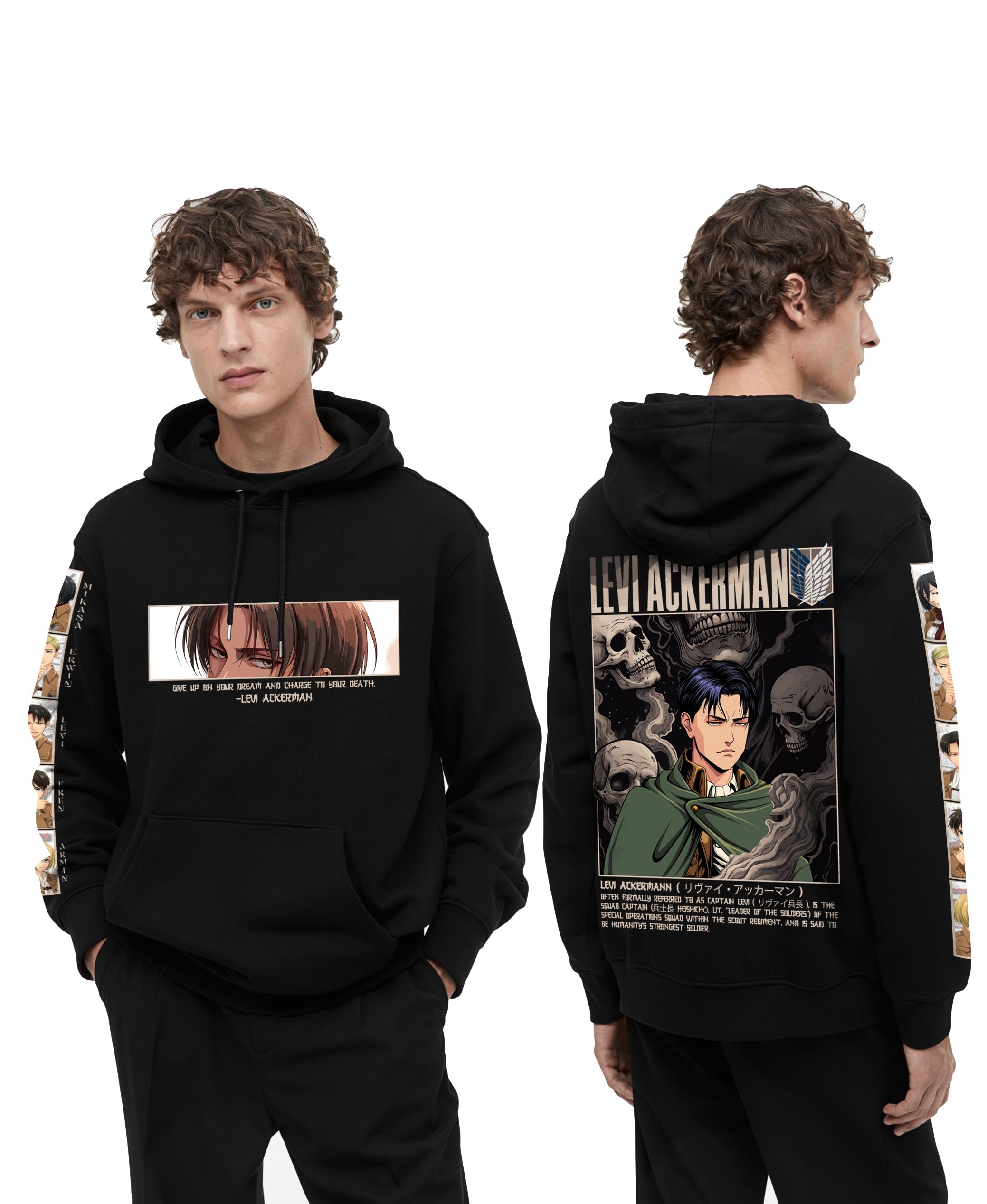 Levi Ackerman AOT Anime Graphic Hoodie | 100% Cotton Hooded Neck | Attack on Titan Printed Anime Hoodies for Men and Women-image-34