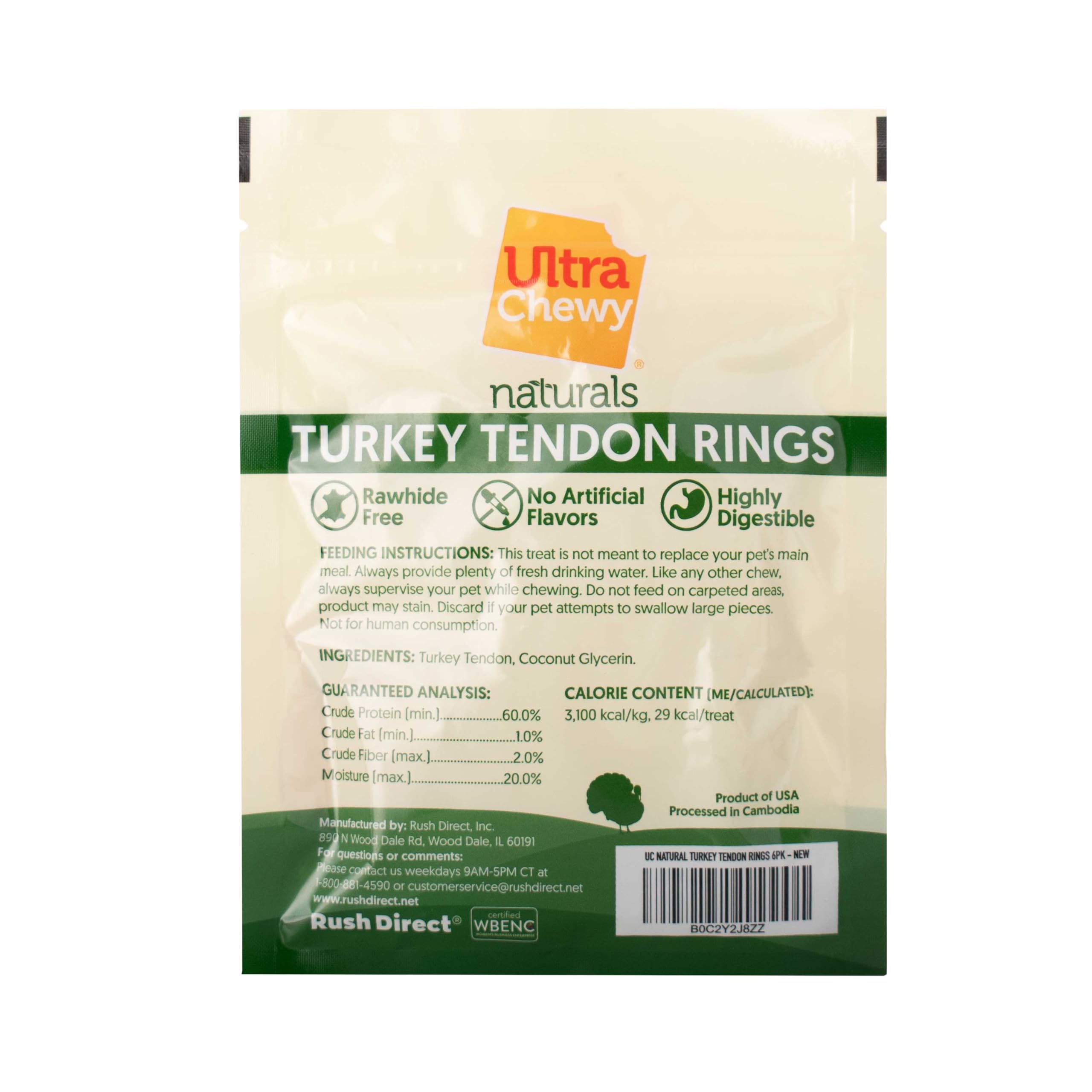Ultra Chewy Lot de 6 anneaux de tendon de dinde pour chiens - Tendons naturels de qualité supérieure - Friandises hypoallergéniques - Facile à digérer - Alternative au cuir brut