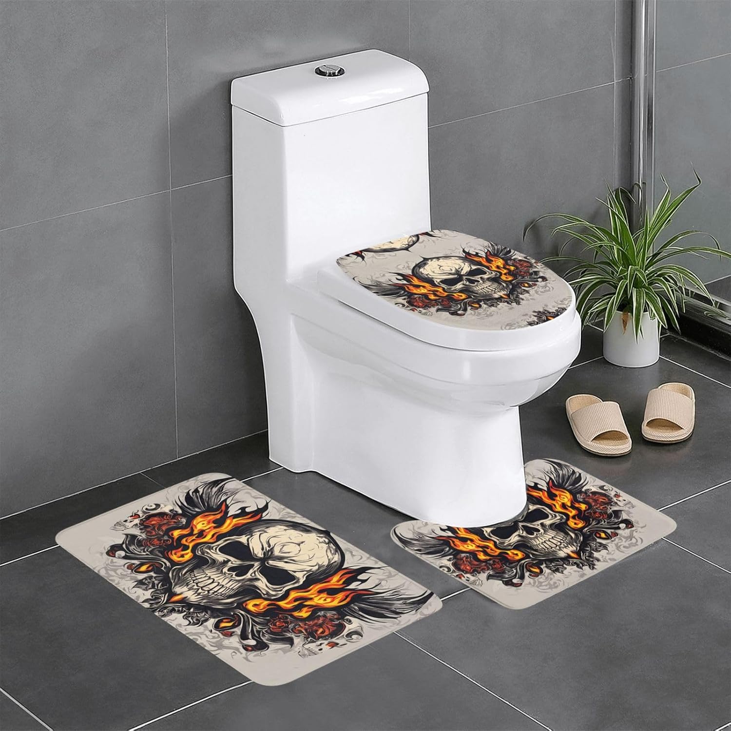 WHJYYXDE Skulls Non Slip Floor Mat Three Piece Set 24x16 Inch Bathroom