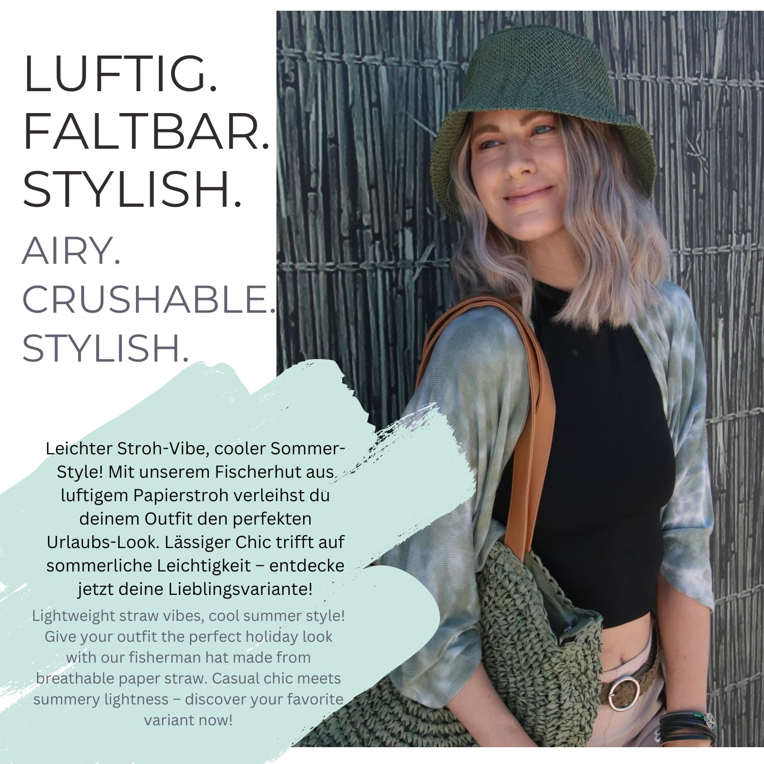 styleBREAKER Sombrero de Sol para Mujer de Paja de Papel, Bucket Hat Plegable Ligero con Banda Absorbente y ala para protección Solar en Playa y Ocio
