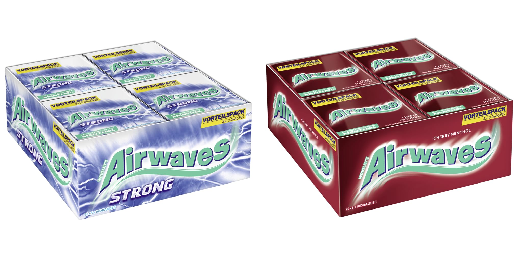 Airwaves Kaugummi Multipack Mix I 2 Sorten I 40 Packungen I Strong I Cherry Menthol