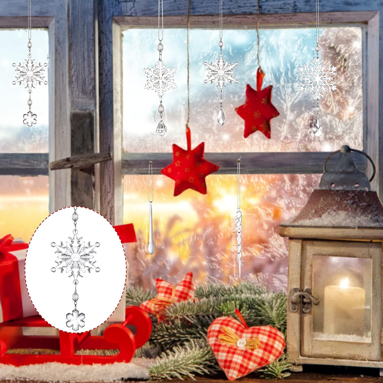 24 Pieces Christmas Acrylic Snowflake Decorations Set with Rope Transparent Hanging Icicles Snowflake Ornaments Crystal Decorative Xmas Tree Decor Clear Pendant for Xmas Holiday Wedding New Year Party : Home & Kitchen