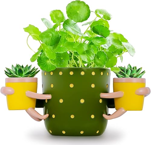 LRYANT Adorables macetas de interior, maceta de 4.52 pulgadas y maceta pequeña de 1.87 pulgadas con drenaje, lindas macetas para plantas de