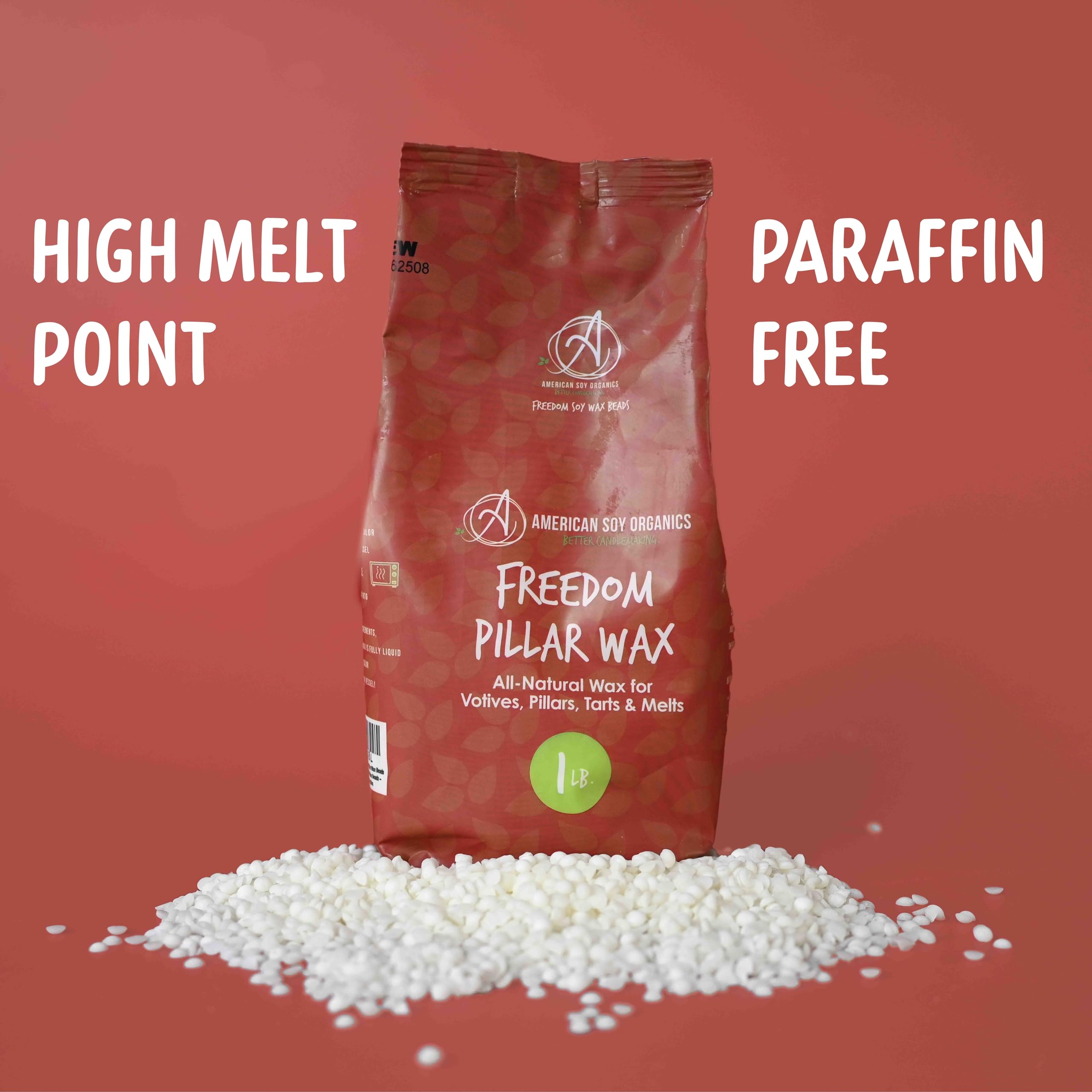 American Soy Organics Koraliki woskowe z filarem sojowym Freedom, 0,5 kg do produkcji świec, nadają się do kuchenki mikrofalowej – wysokiej jakości materiały do produkcji świec sojowych