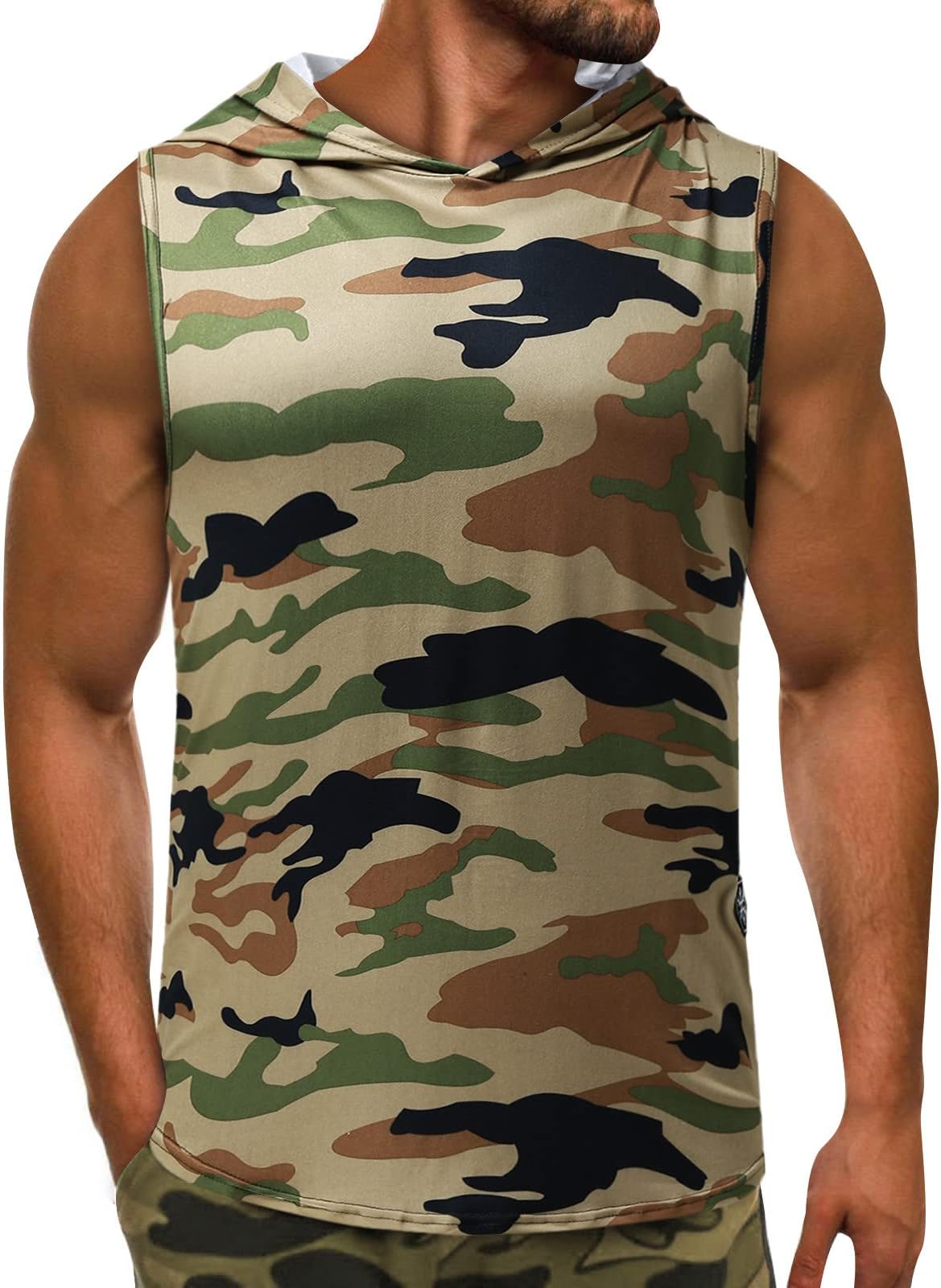 Kaniem Sleeveless Camouflage Hoodies for Men Summer Camo Tank Top Casual Sleeveless T Shirts Muscles Tanks Shirt