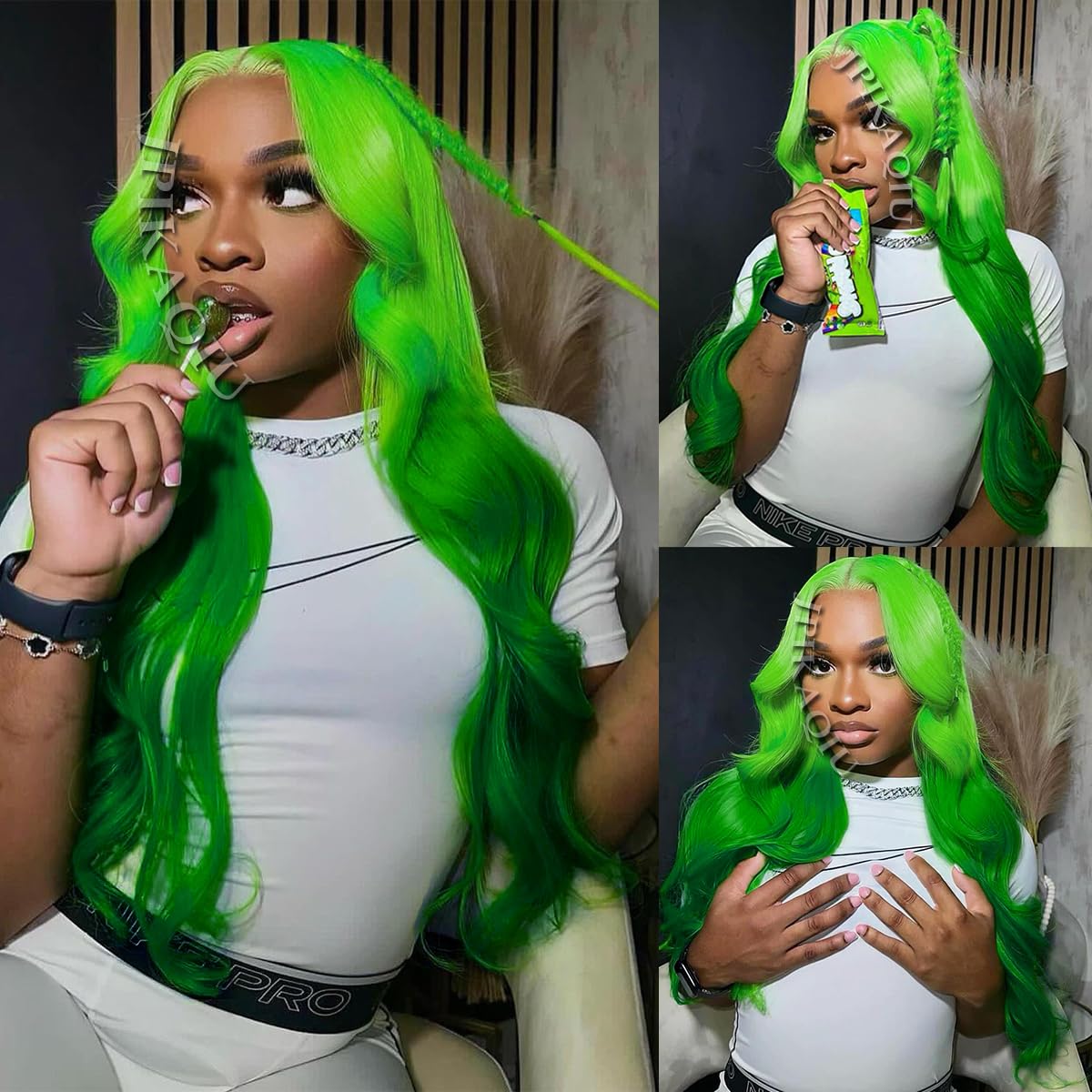 Parrucca frontale in pizzo verde scuro Ombre parrucche sintetiche frontali in pizzo per donne alla moda parrucca per capelli ondulati lunghi 24 pollici resistente al calore 13x4 HD parrucche
