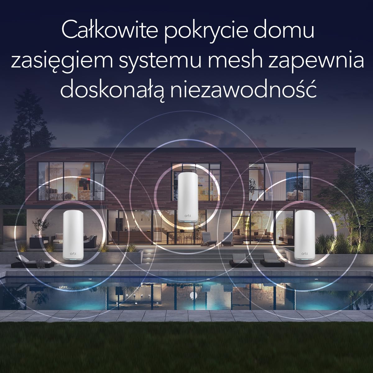 NETGEAR Orbi 870 Trójpasmowy system WiFi 7 Mesh (RBE873) – router + 2 wzmacniacze sygnału satelitarnego, funkcje bezpieczeństwa, do 21 Gb/s, pokrywa do 600 m2, 150 urządzeń, port 10 Gb/s, BE21000