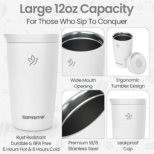 Miniatura 4 de Taza de café de viaje, reutilizable, taza de café caliente, doble pared aislada de acero inoxidable, vaso caliente y frío para amantes del café,