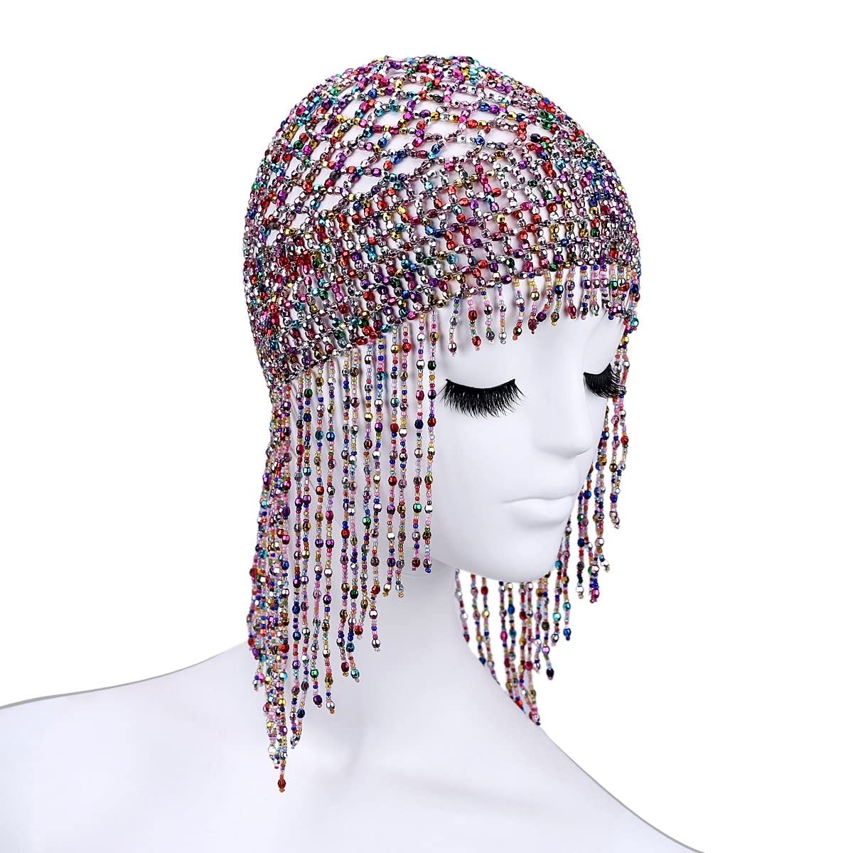 Stakee Multicolor Exotic Beaded Headpiece Bohemia Tassel Headpiece Belly Dance Beaded Cap Egyptian Cleopatra Hair Accessory