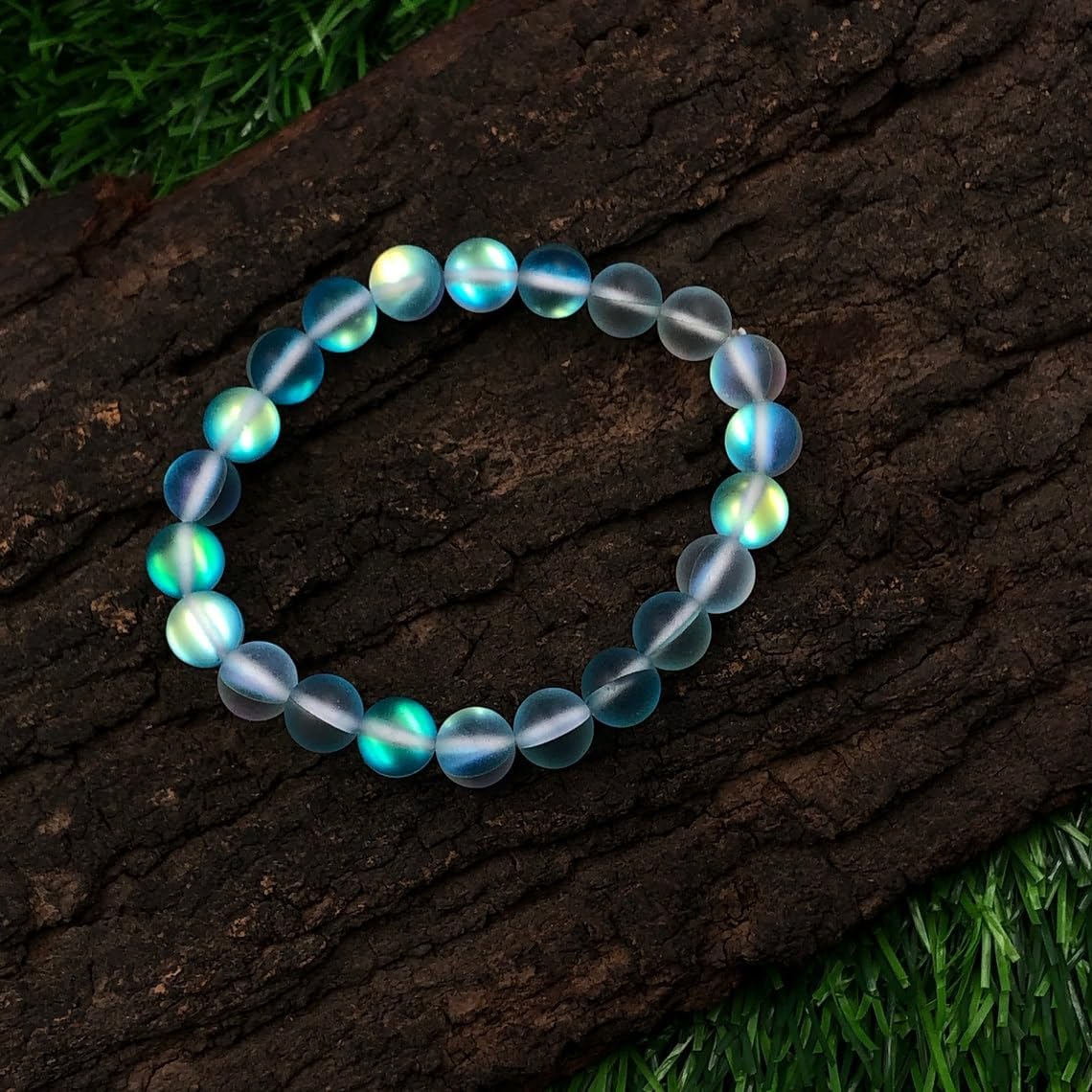 LKBEADS Naturalna matowa Aura Quartz 8 mm rondelle smooth 7 cali półprecyzyjne koraliki bransoletka z koralikami dla mężczyzn i kobiet, uzdrawiająca, kryształowa, rozciągliwa, bransoletka z
