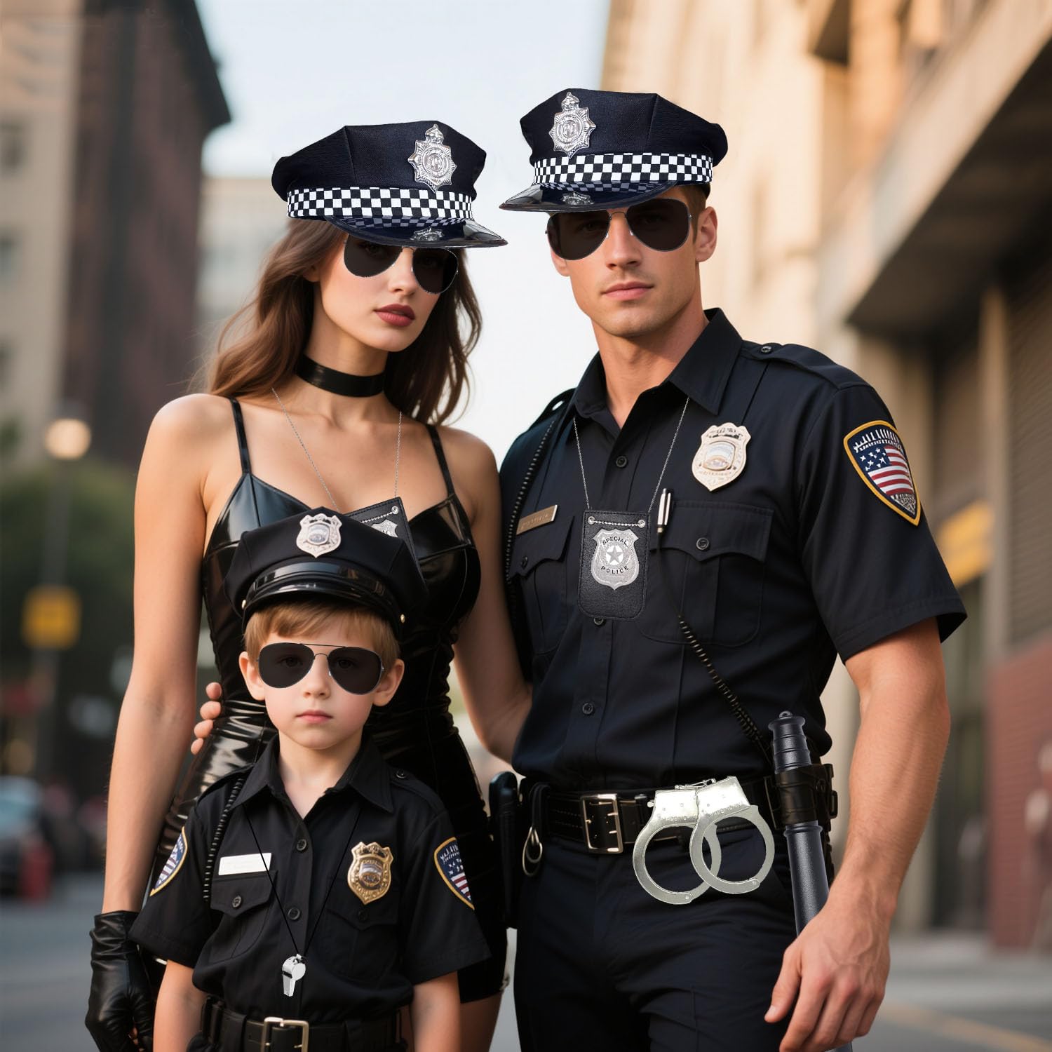 Bagtopia Police Costume Accessories for Adult Men Women Boys Kids 6 Pcs Police Officer Hat, Cop Handcuffs, Badge - Image 2