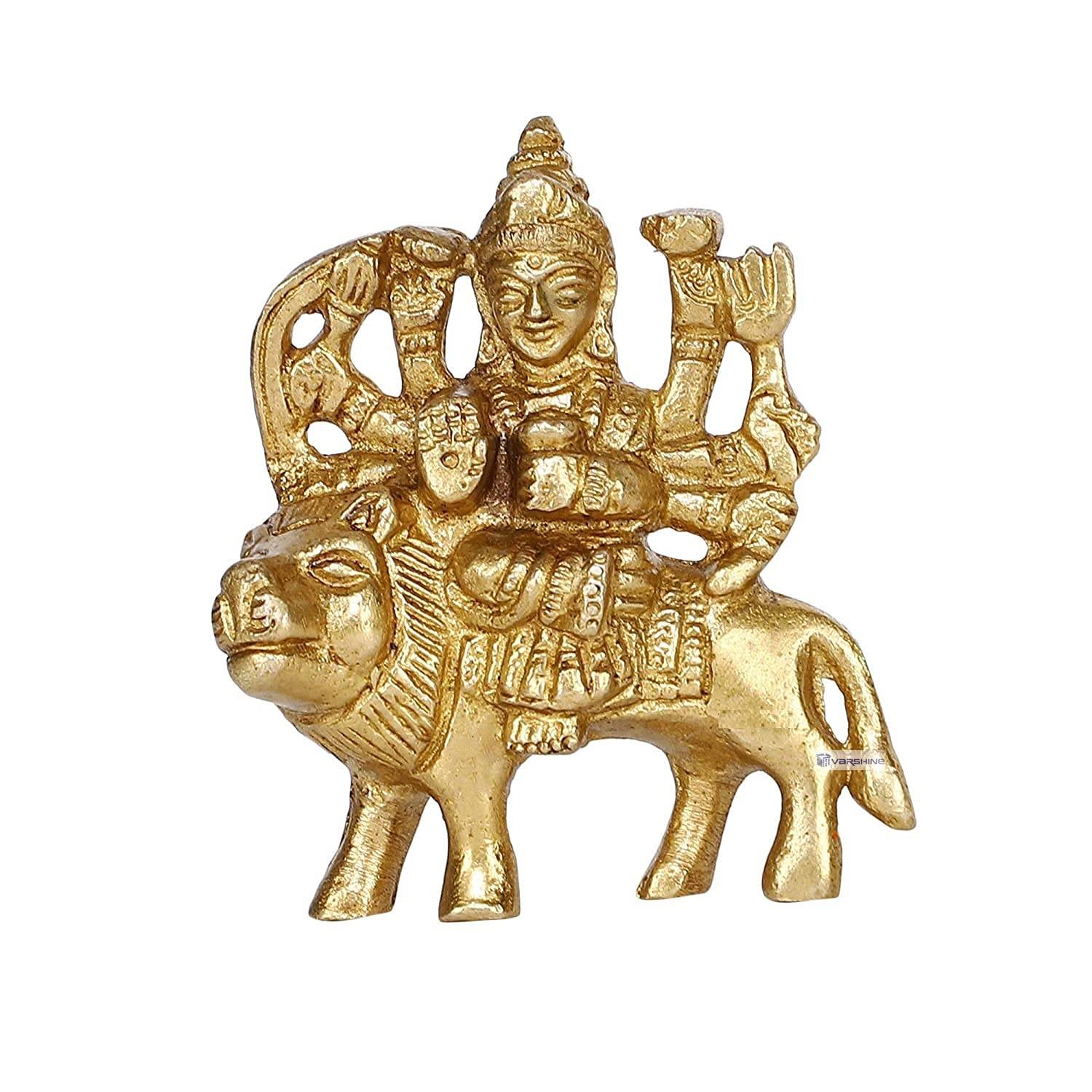 VARSHINE Brass Statue Goddess Maa Durga MATA Rani Murti Sherawali Idol (100% Brass) Small Gifts Item || A74