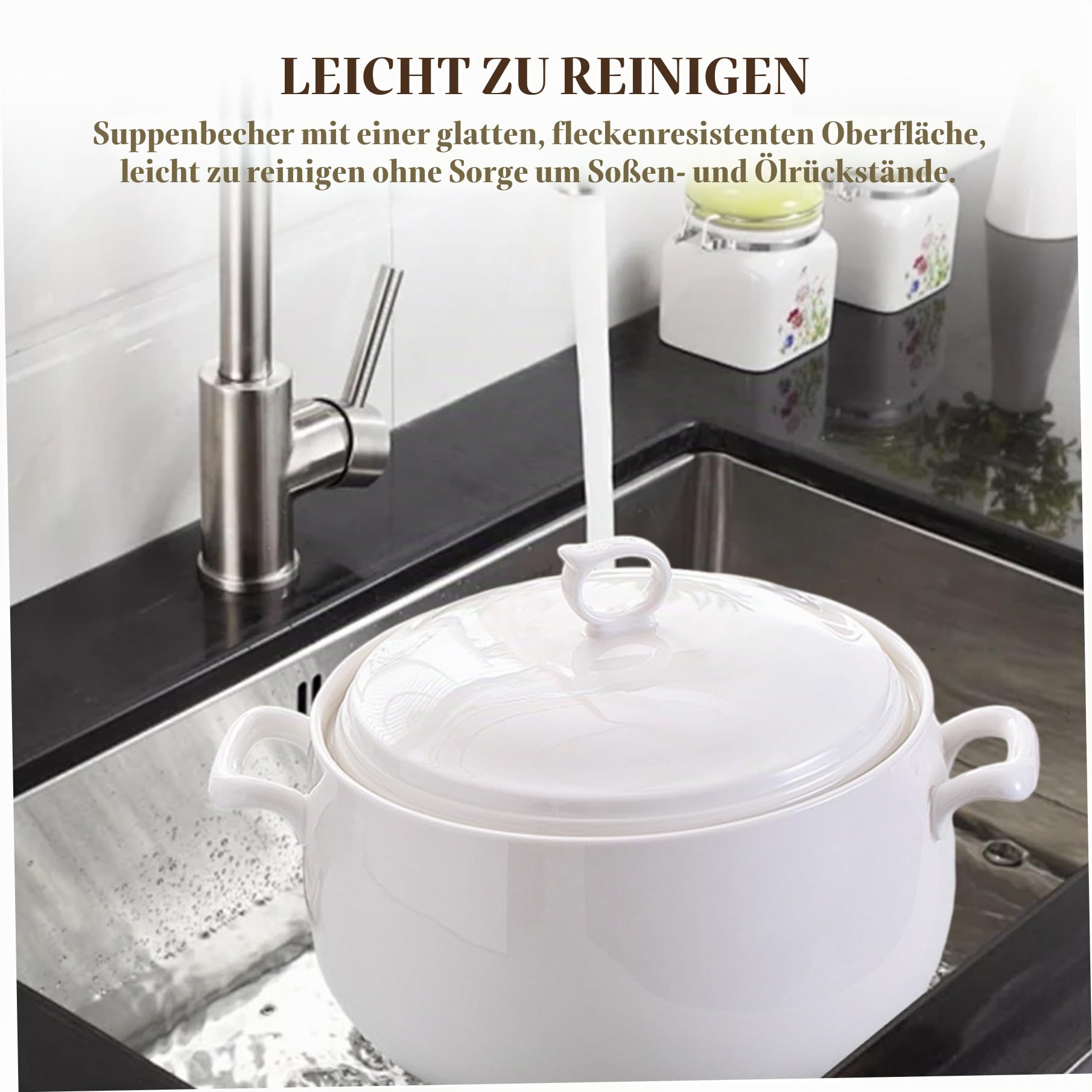 Suppenterrine, 3000 ml, runde Servierschüsseln aus Keramik mit Deckel, hitzebeständige Suppenschüsseln mit Griffen, mikrowellengeeignet für Restaurants, Zuhause, Küche