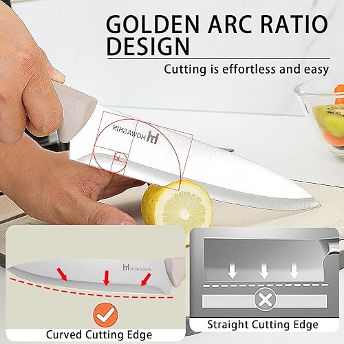 Miniatura 5 de Juego de cuchillos, 6 cuchillos profesionales de acero inoxidable caqui para cocina con bloque universal de cuchillos, juego de cuchillos de chef de