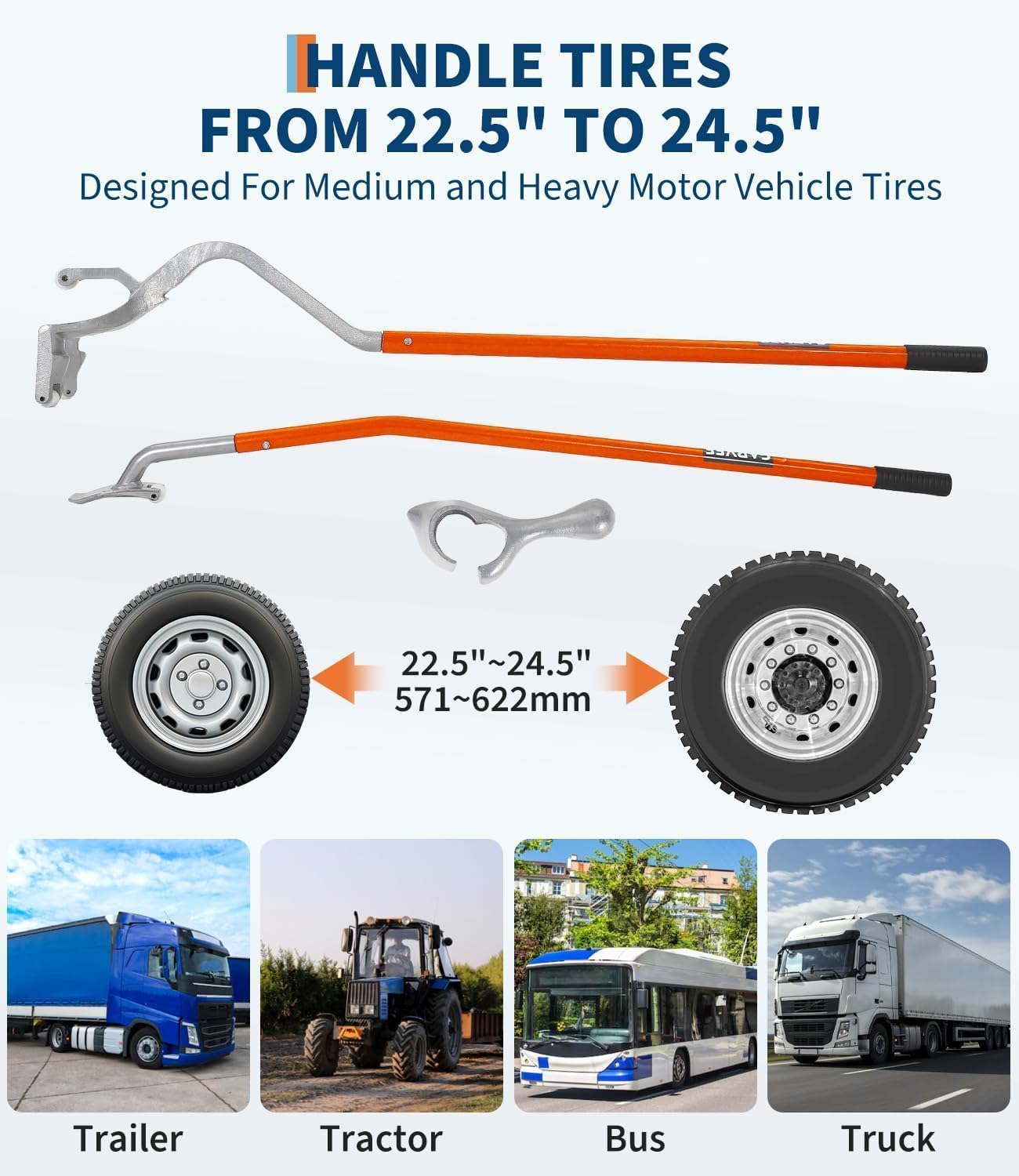 Tire Mount Demount Tool Kit, 22.5" to 24.5" Semi Tire Changer Tool w/Bead Holder, Tubeless Truck Tire Bead Breaker Manual Tire Changing Tool for Car Repairing