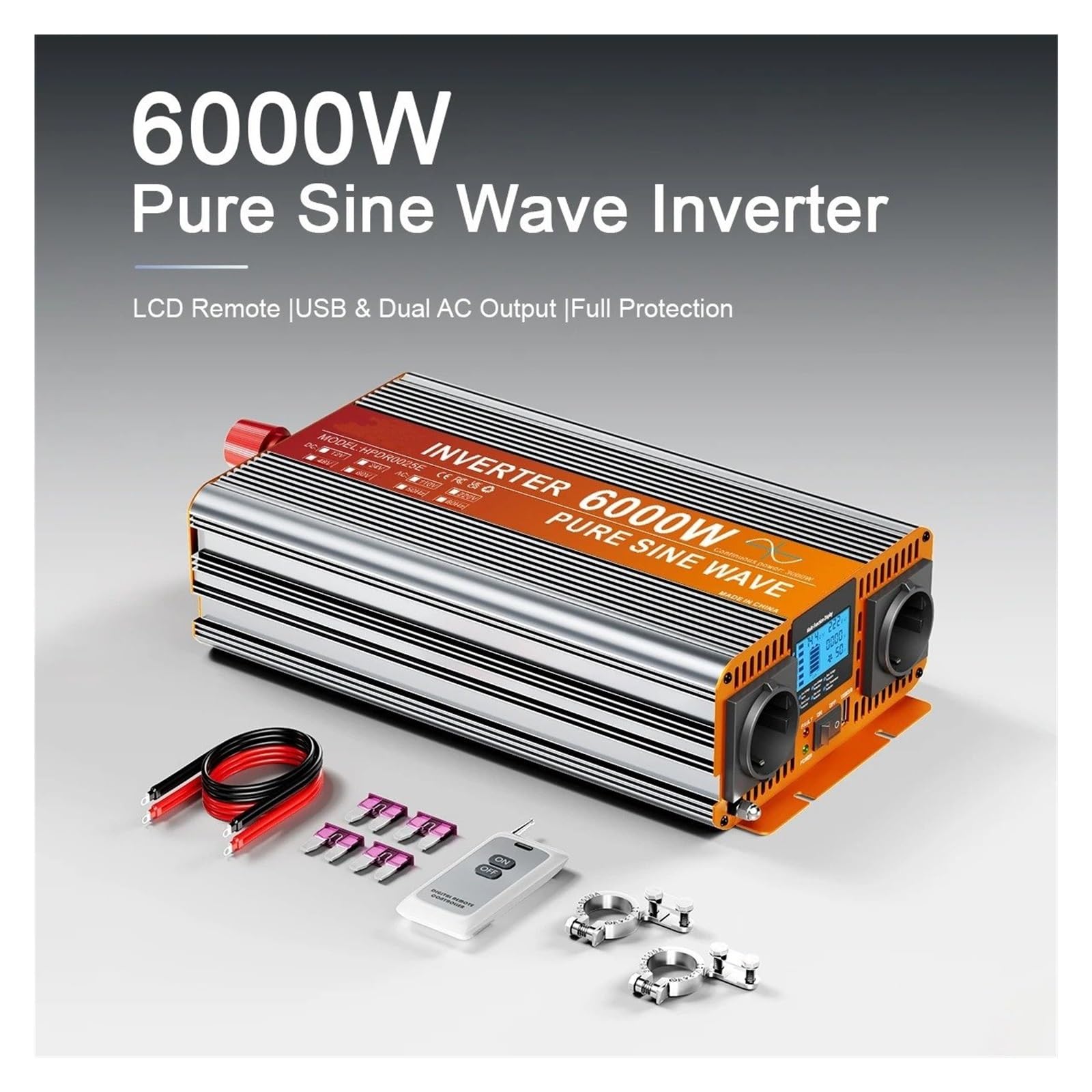 Power Inverter Inversor Corriente Inversor Corriente para Coche 3000W A 7000W Convertidor 12V/24V A 220V CA con Dos Enchufes UE Y USB Ideal para Camping Autocaravanas Y Emergencias.(12V,4000W)