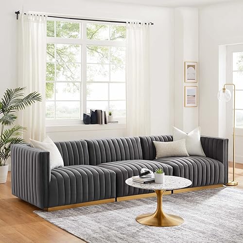 Miniatura 199 de Modway Conjure - Sofá seccional tapizado de terciopelo de alto rendimiento, con canal, silla sin brazos en negro y gris Negro-Gris,Negro