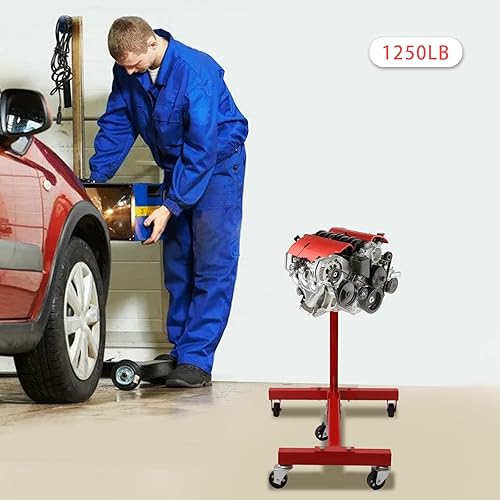 Miniatura 2 de Soporte de motor plegable de 1250 libras con 5 ruedas y 4 brazos ajustables, soporte de motor giratorio con 360 grados para fijar el bloque del