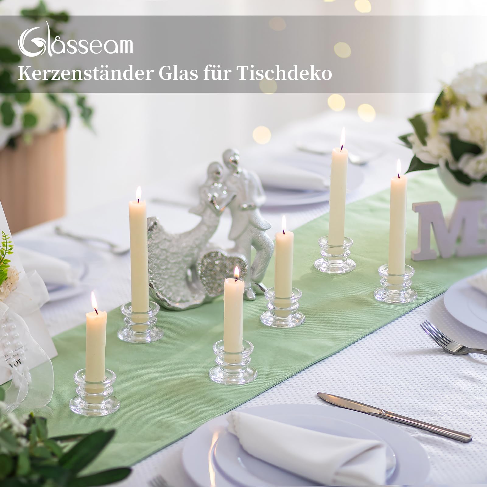 Glasseam Kerzenhalter Stabkerze Kerzenständer Glas: 20er Set Kerzenständer Stabkerzen Klein Stabkerzenhalter für Tischdeko Klar Kerzenhalter für Stabkerzen Hochzeit Weihnachten Geburtstag