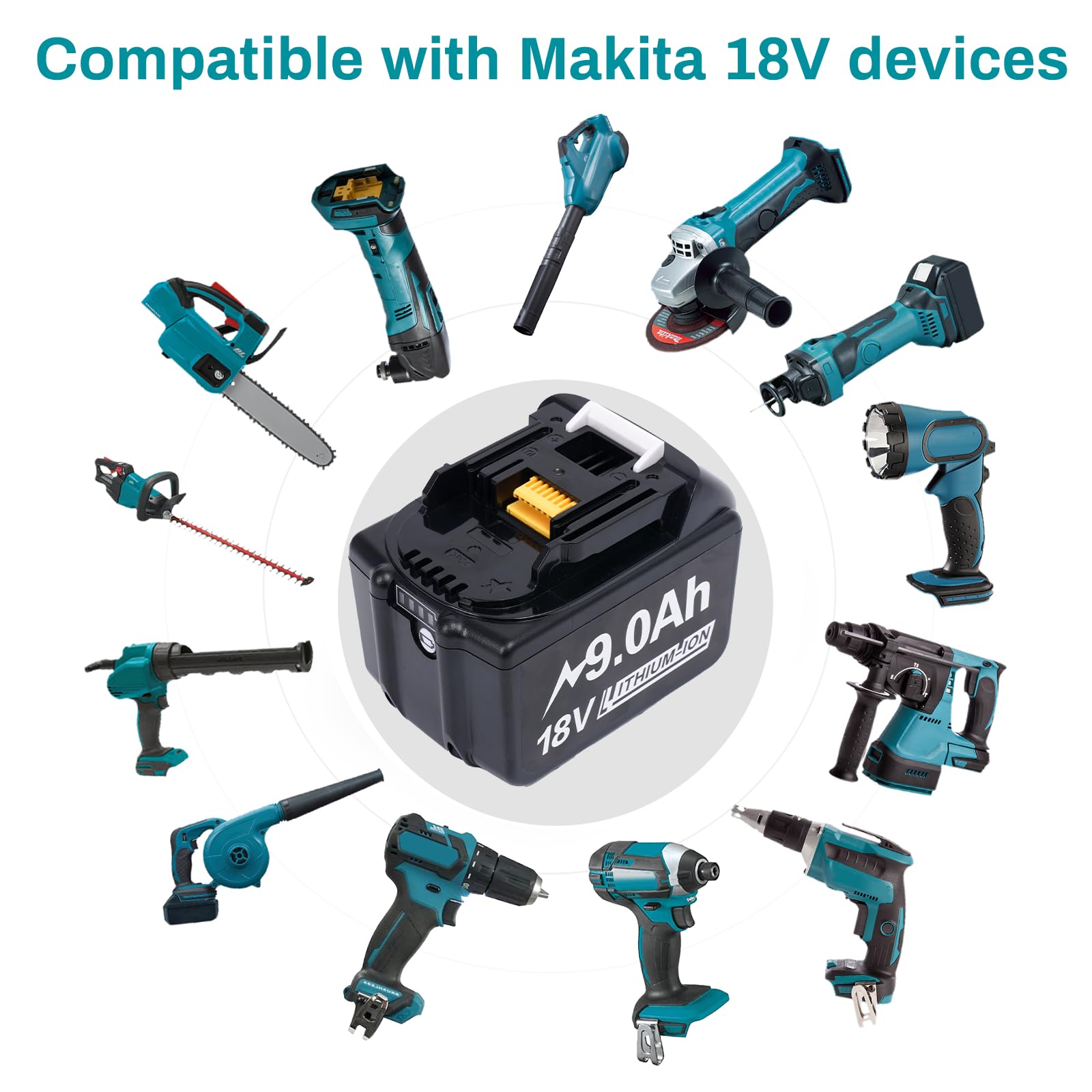 Batería de 18V para Herramientas MKT Compatible con BL1860 BL1850 BL1840 BL1830 BL1820 LXT400, Batería de Repuesto de Ion de Litio de Alto Rendimiento (9,0Ah, 2 PCS)