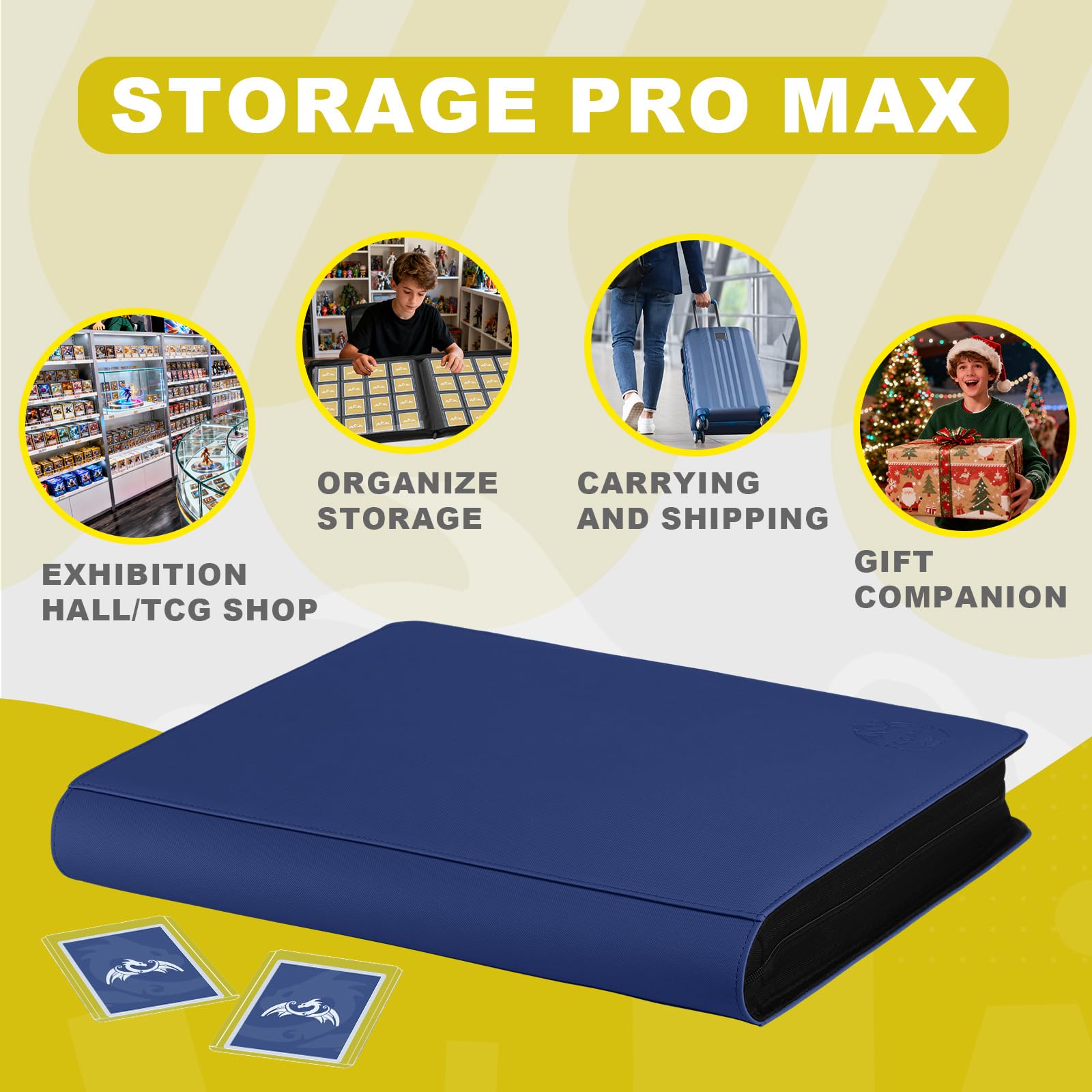 TCGPRO 16 tasche Toploader, per carte da collezione da 640 3" x 4" con custodie, album Toploader 20 pagine double face, compatibile con Trading Card, carte sportive, ecc. Blu scuro