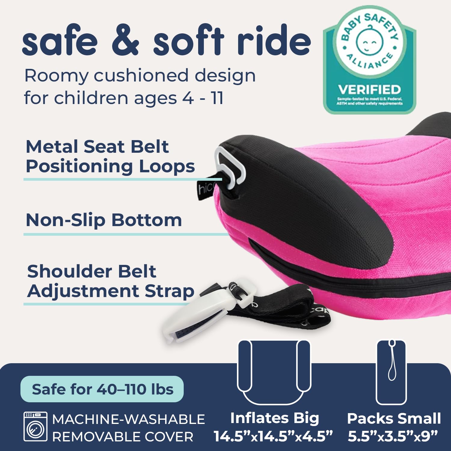 UberBoost Inflatable Booster Seat for Car, Travel Booster Seat, Pink/Black — Amazon image 3