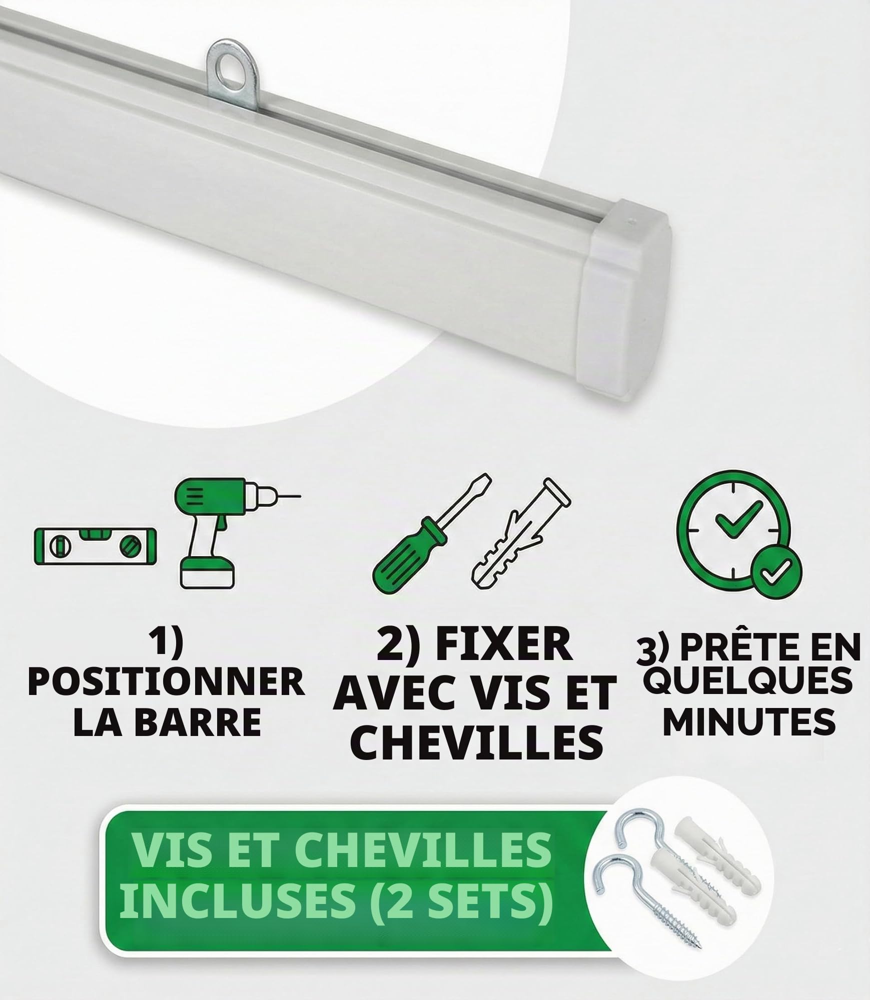 Rideau à fils avec perles transparentes pour porte et fenêtre - tige PVC et fils décoratifs en polyester - 120 x 220 cm