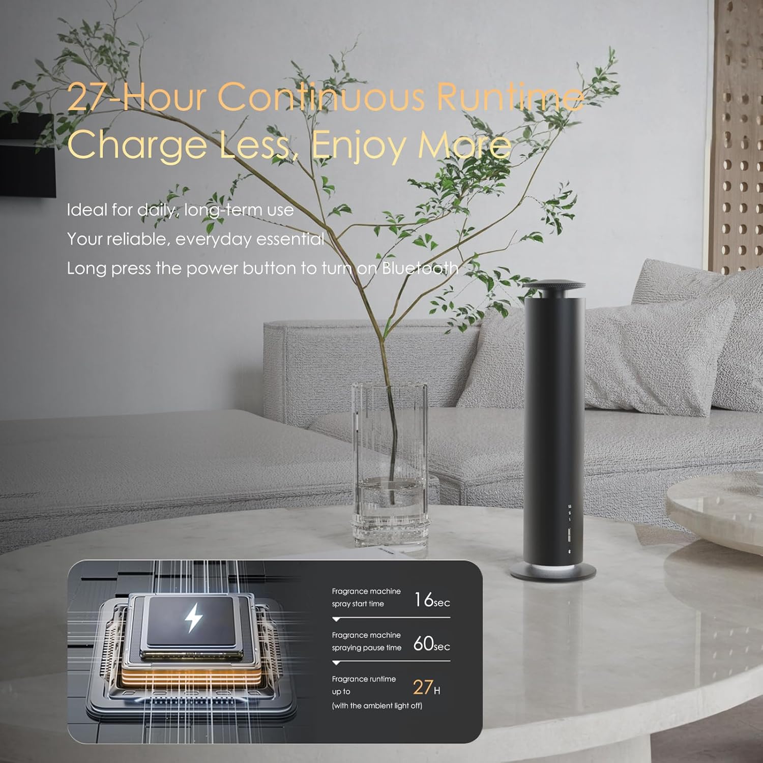 Waterless Essential Oil Diffuser, Long Lasting Aromatherapy Scent Diffuser for Home with Light Mode, 1500 Sq. Ft Coverage Quiet Oil Diffusers for Bedroom, Office, Included 5 Scent Oils(3.3OZ), Black