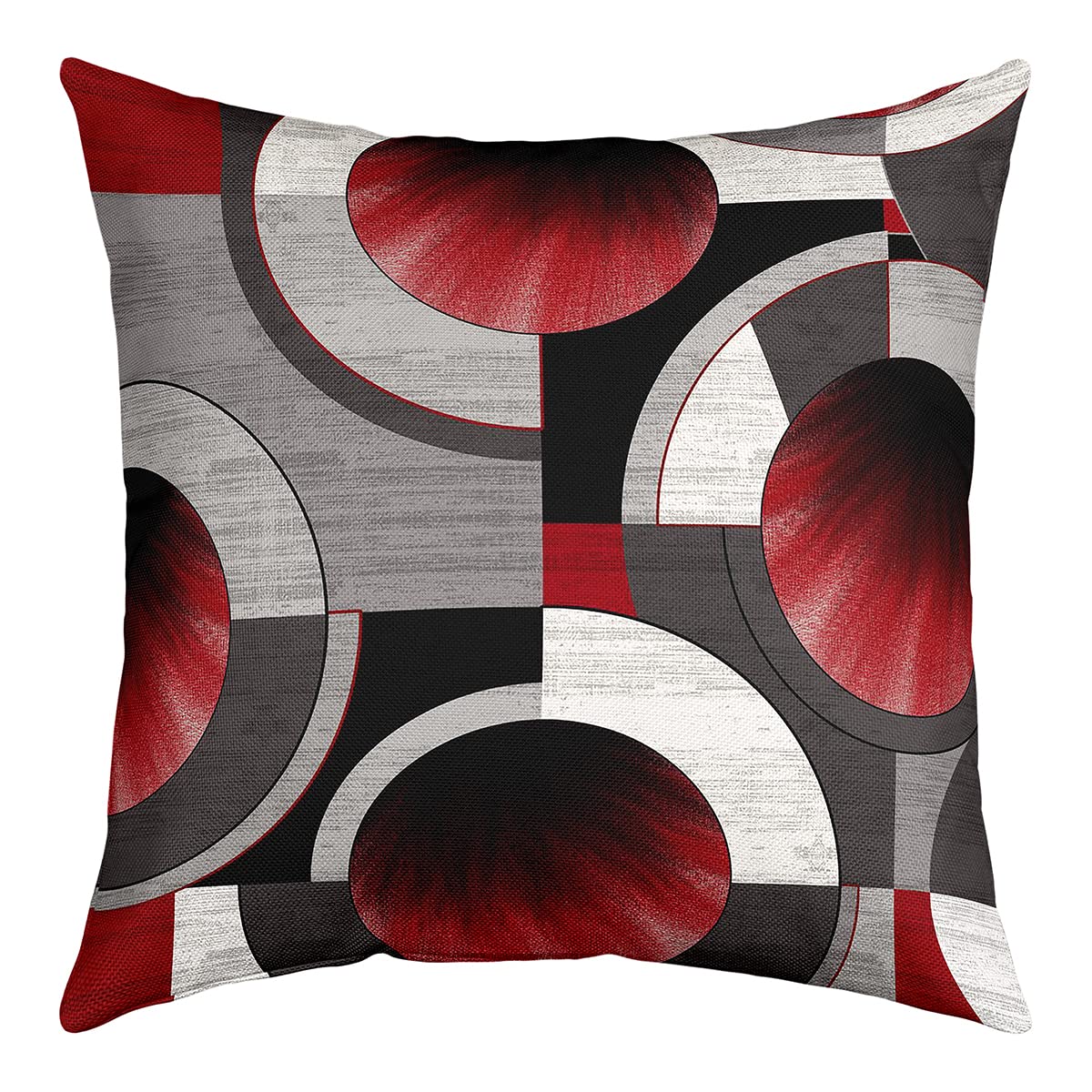 Abstract Geometric Circles Pillow Covers Gradient Red Gray Swirls Patchwork Pattern Pillow Cases for Teens Adults Double Sides Print Modern Simple Cushion Covers for Office, 1 Pack 24"x24"