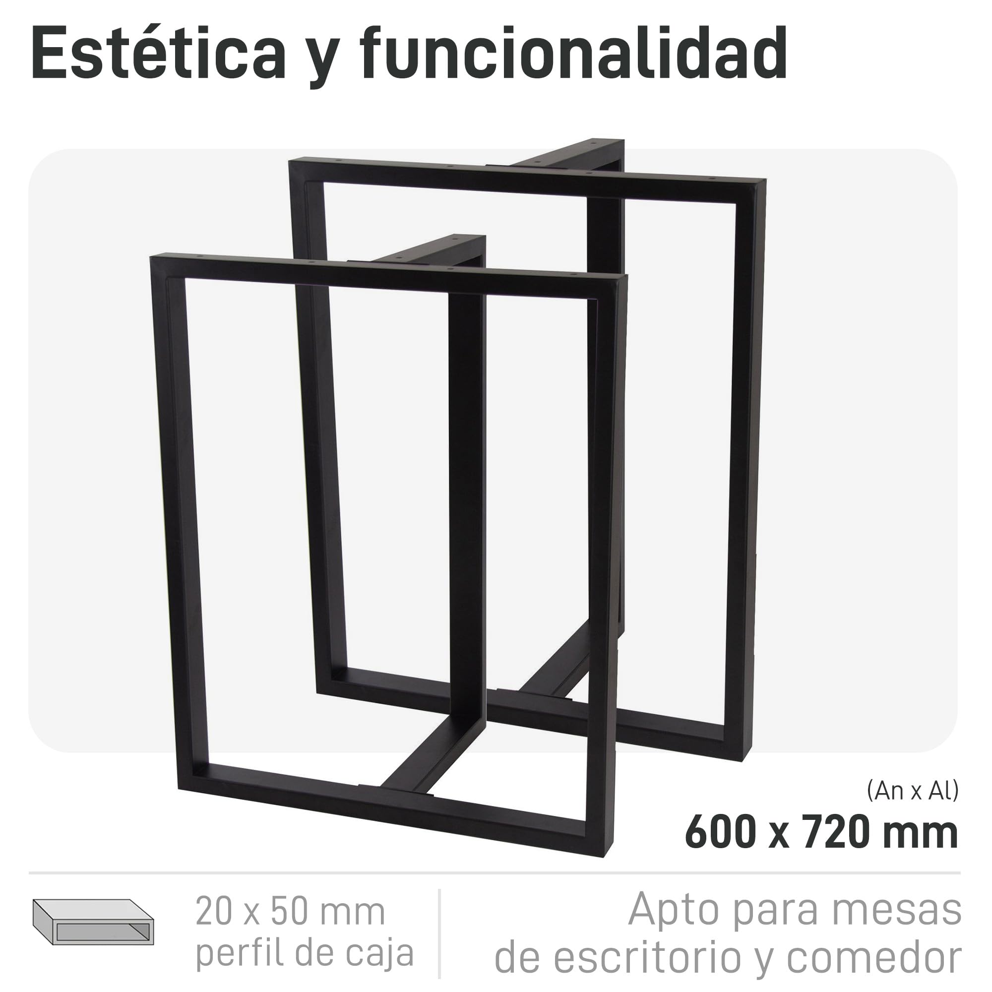 Natural Goods Berlin Patas T-Form para Mesa de Comedor y Escritorio | Estructura Metálica de Carga Pesada para Muebles Estables | Color Negro | 60x72 cm