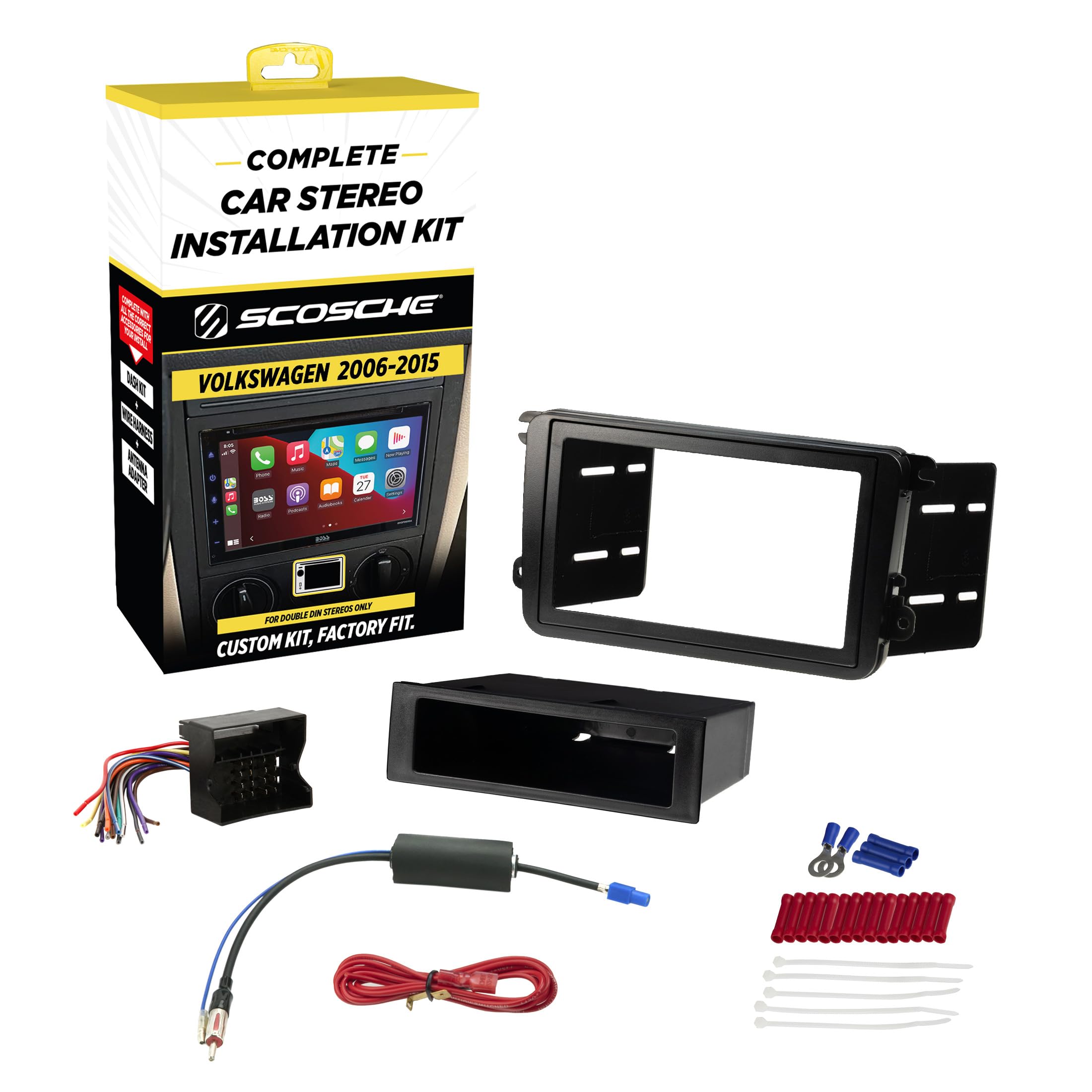 Scosche ICVW6BN Double DIN Radio Install Dash Kit Compatible with Select 2006-15 Non-Factory Amplified Volkswagen Vehicles - Complete Car Stereo Installation Kit - See Vehicle Fit Guide in Images