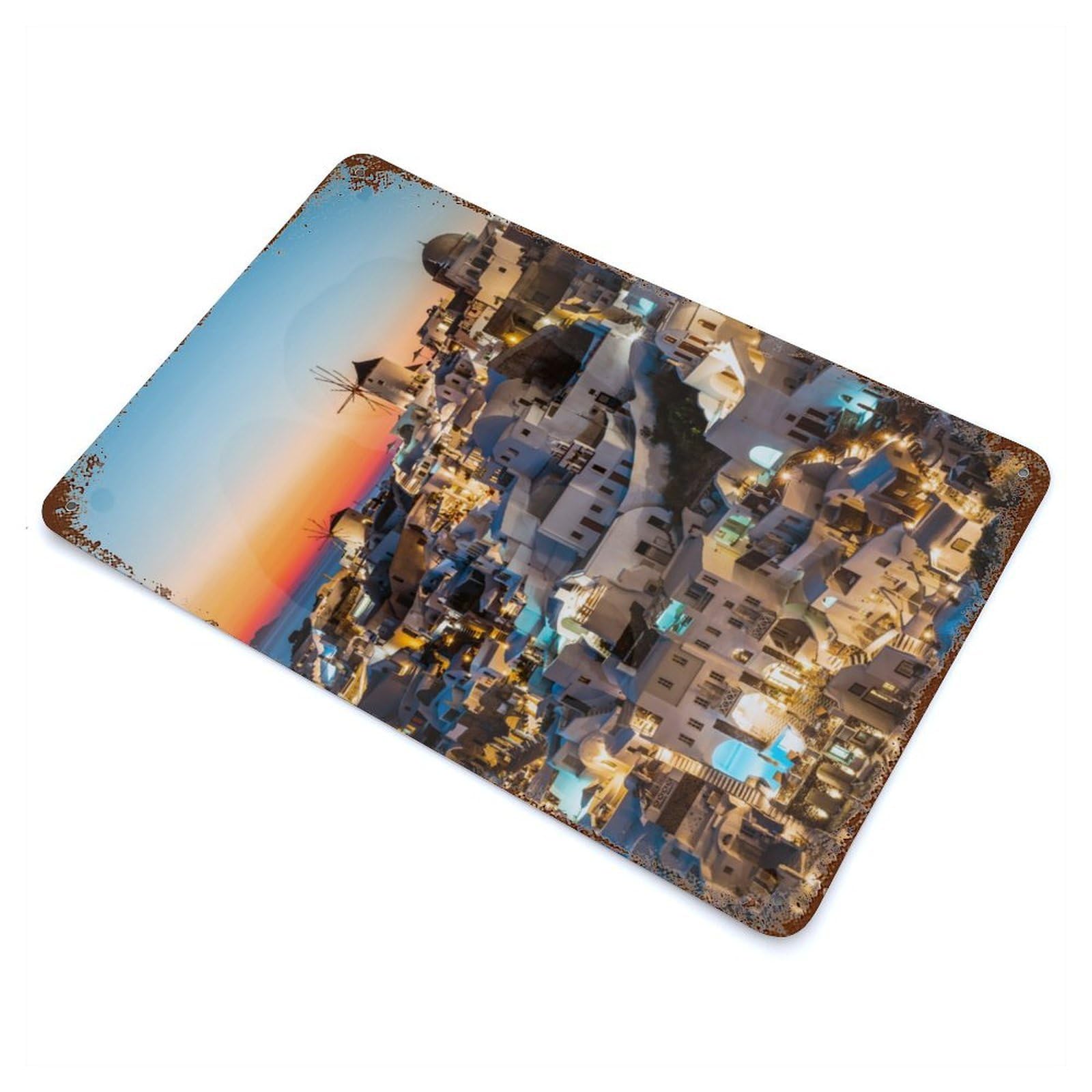 Rust Effect Sunset in Oia Santorini Rusty Metal Tin Sign 11.8"x7.9", Old School Wall Decor for Pub, Kitchen And Man Cave Decor